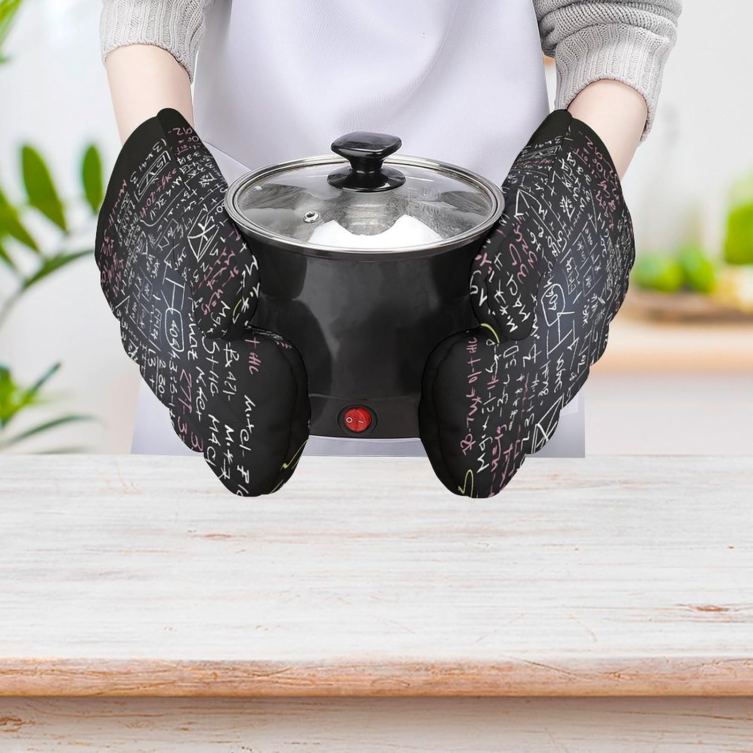 2 Pcs Oven Mitts Heat Resistant Kitchen Gloves Soft Safety Math Formula Oven Glove for Microwave, Barbecue