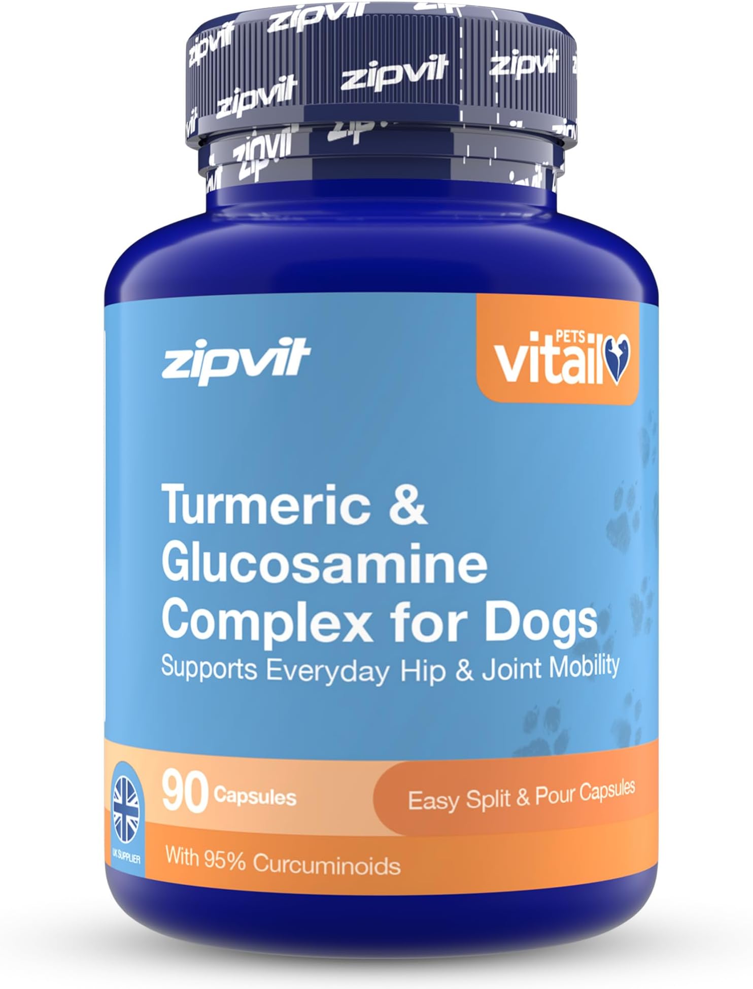 Zipvit Glucosamine and Chondroitin High Strength Joint Supplements for Dogs | Includes Turmeric, Rosehip, Ginger, Zinc & Vitamin C - Supports Mobility & Joints - Easy Split Capsules - For All Breeds