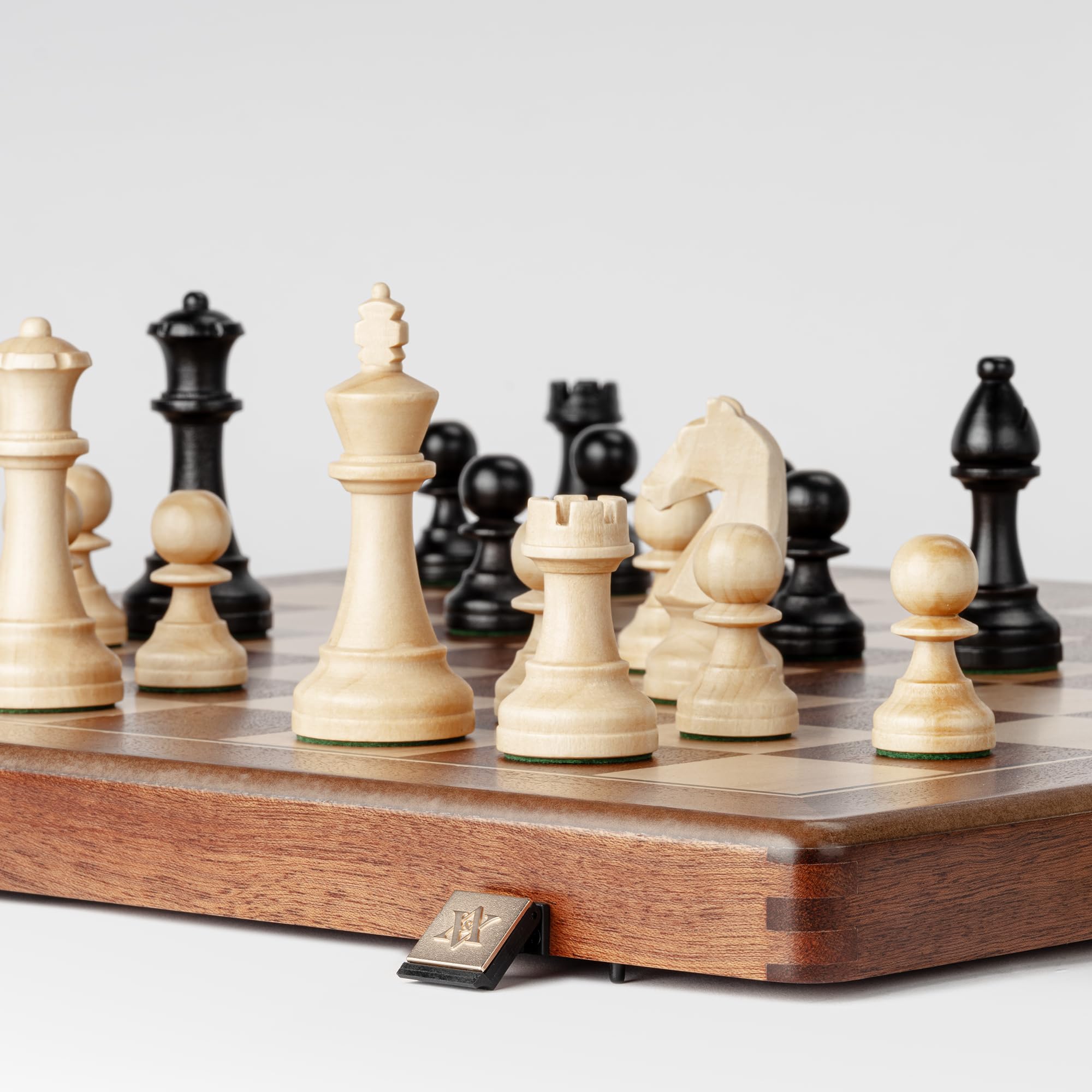 A&A 48cm hölzernes klappbares Schach Set / 9.6cm König Höhe Staunton Schachfiguren - Mahagonischachtel mit Ahorn- und Mahagoniintarsien
