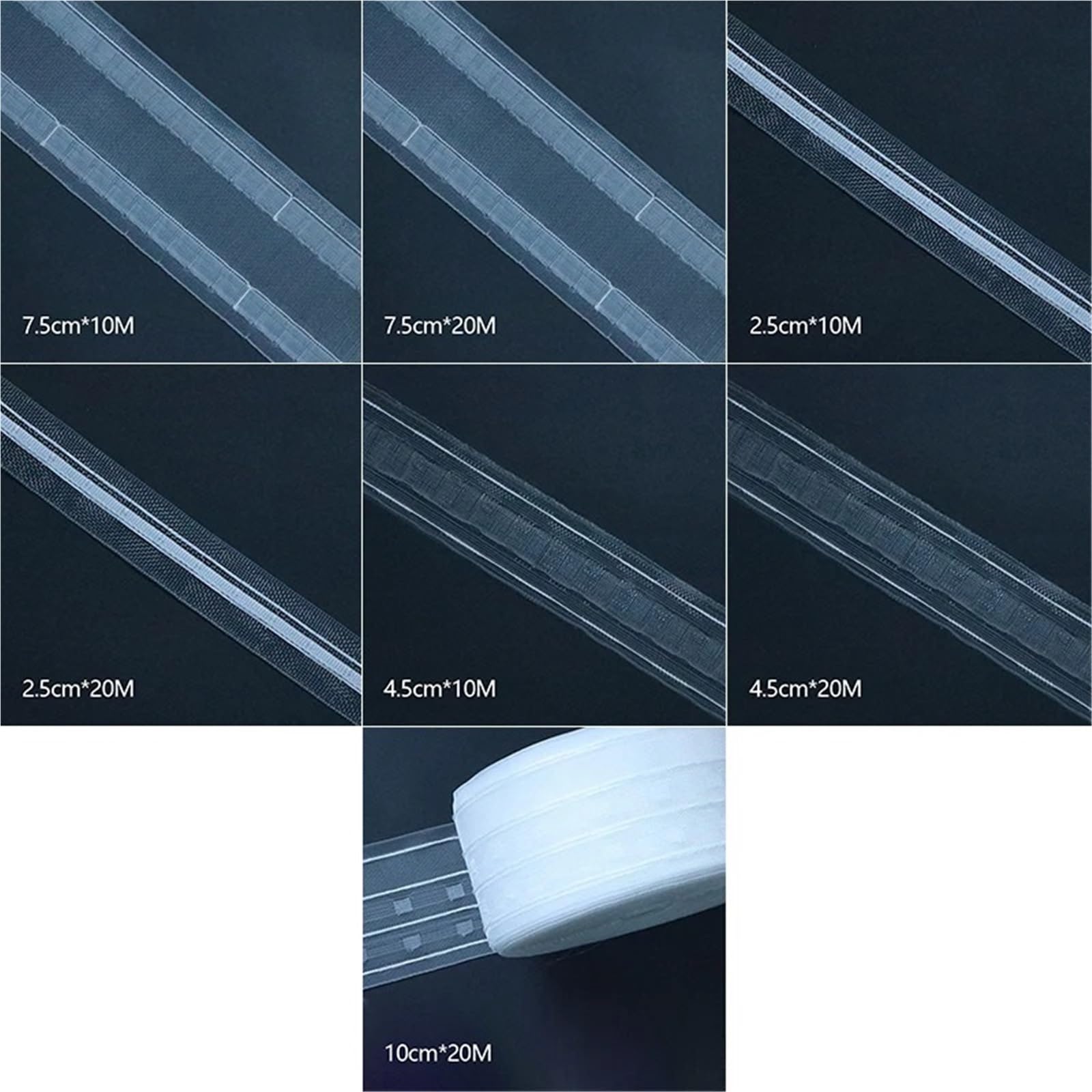 Rufflette pour Rideaux Ruban de tête Rideau Transparent 10/20M, avec Poche for Tige, for Bricolage, Plis plissés, Ruban Traction, Installation en Nylon, décoration Maison(7.5cm*20m)