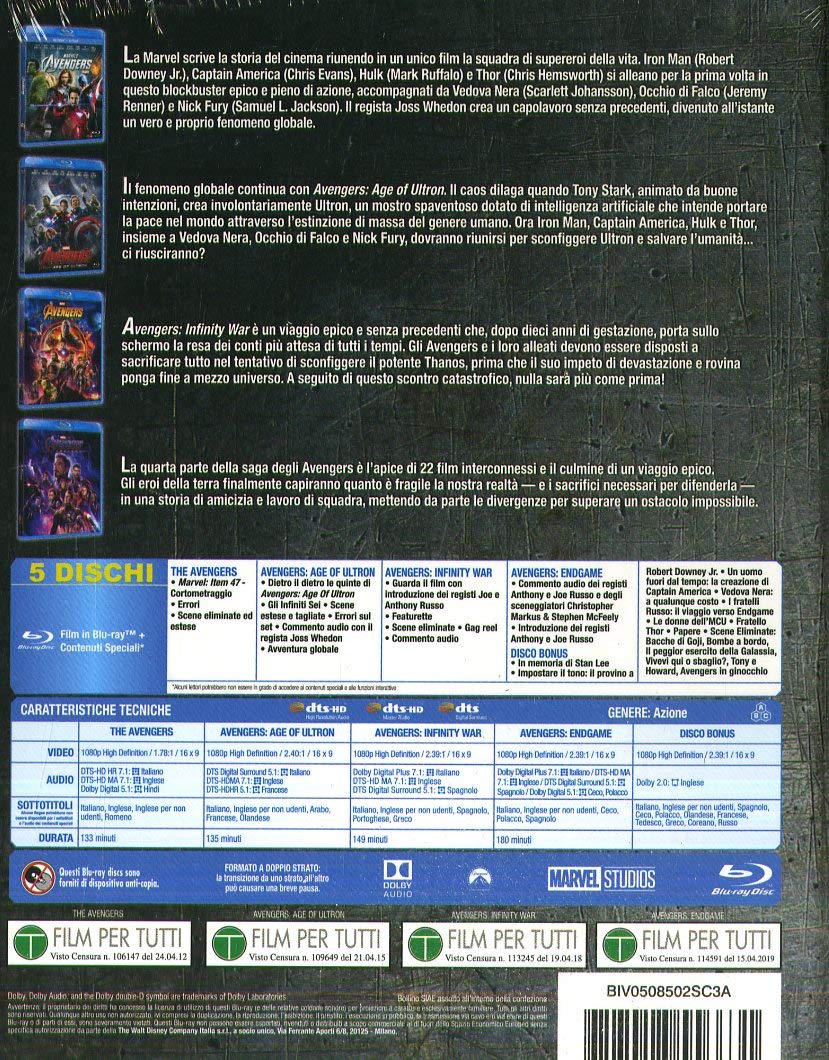 Marvel Avengers Collezione 1-4 (5 Blu Ray)