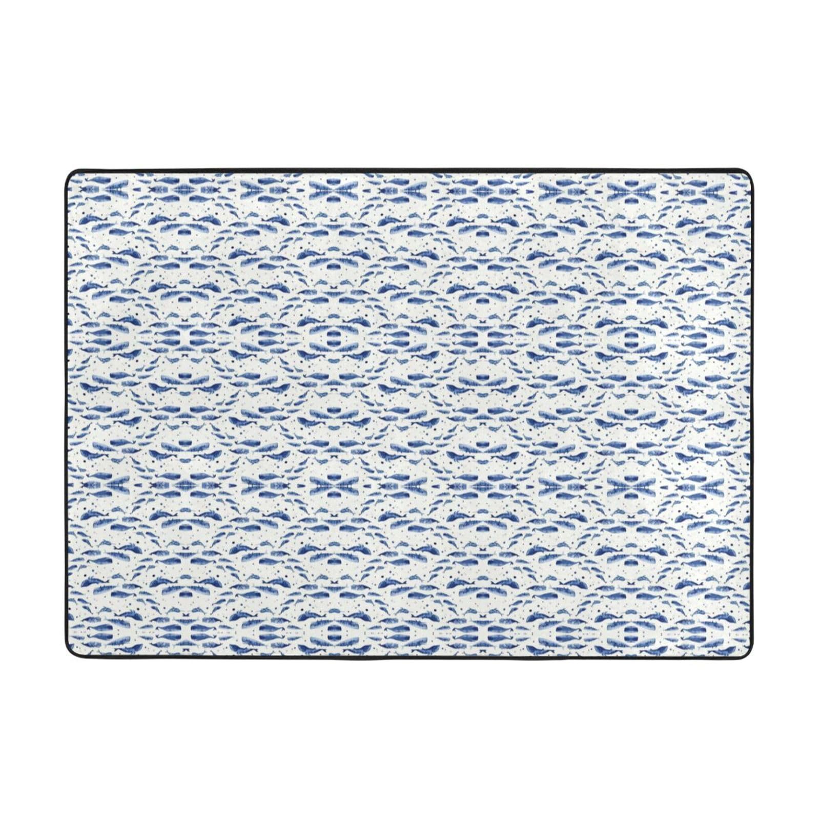 Tapis salon motif baleine bleue 203 x 147 cm déco bureau moderne