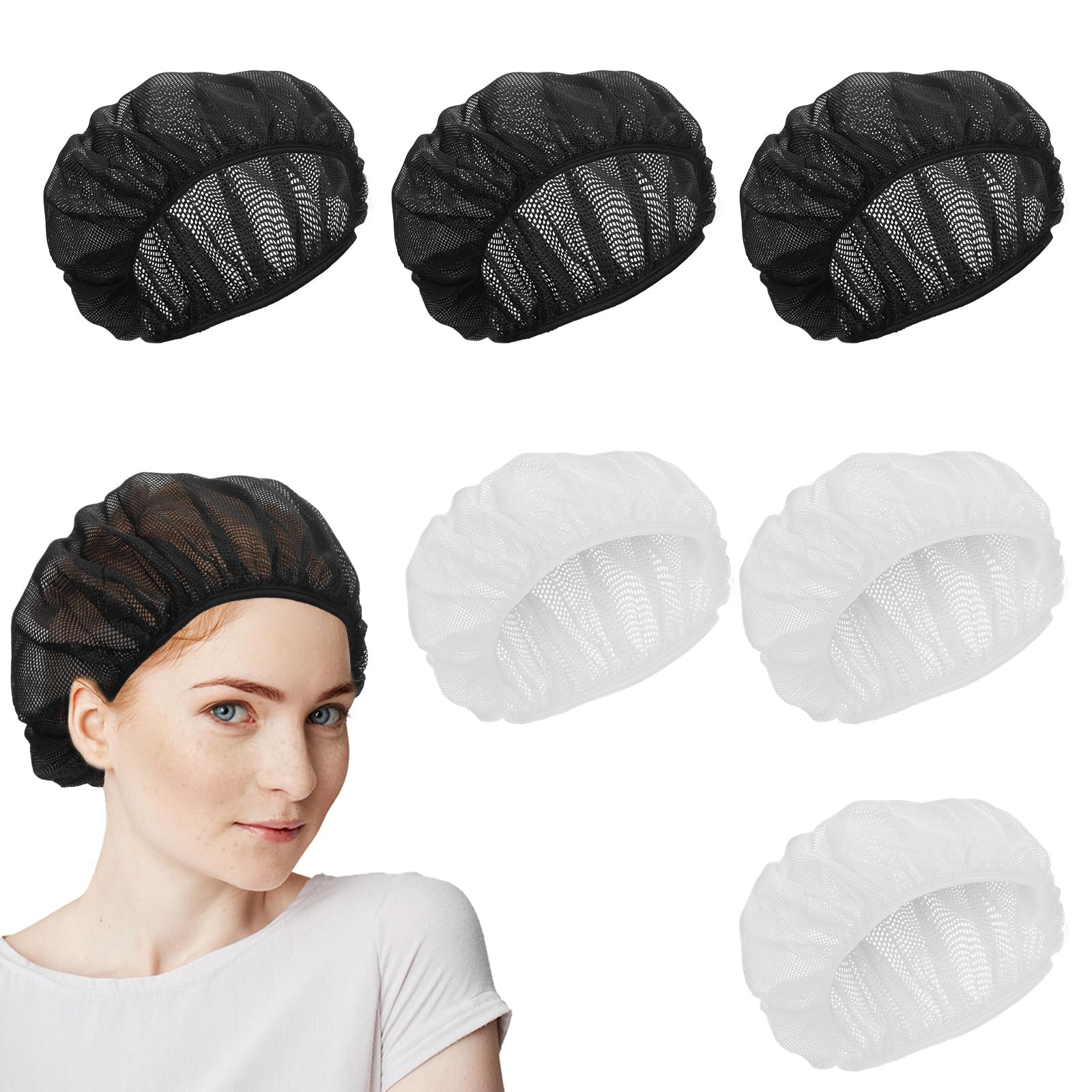 Unisex Chef Hat, 6 Pieces Elastic Chef Hats for Women Adjustable Kitchen Cooking Hat Food Service Mesh Hair Cover Nets for Women Men Work, Black + White