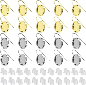 120Pcs 12mm Blank Bezel Earrings Setting,Earrings Wire Hooks Stud Earring Kit Includes 20Pcs Cabochon Setting Bezel Blank 100Pcs Rubber Earring Back for DIY Jewelry Findings Making Supplies