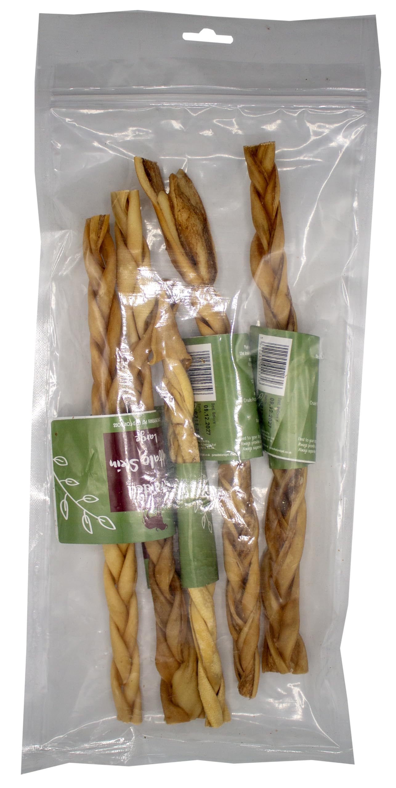 Pure & Natural Braided Buffalo Skin - Large 30cm - 5 Pack - 100% Natural Dog Chew - Air Dried & Grain Free