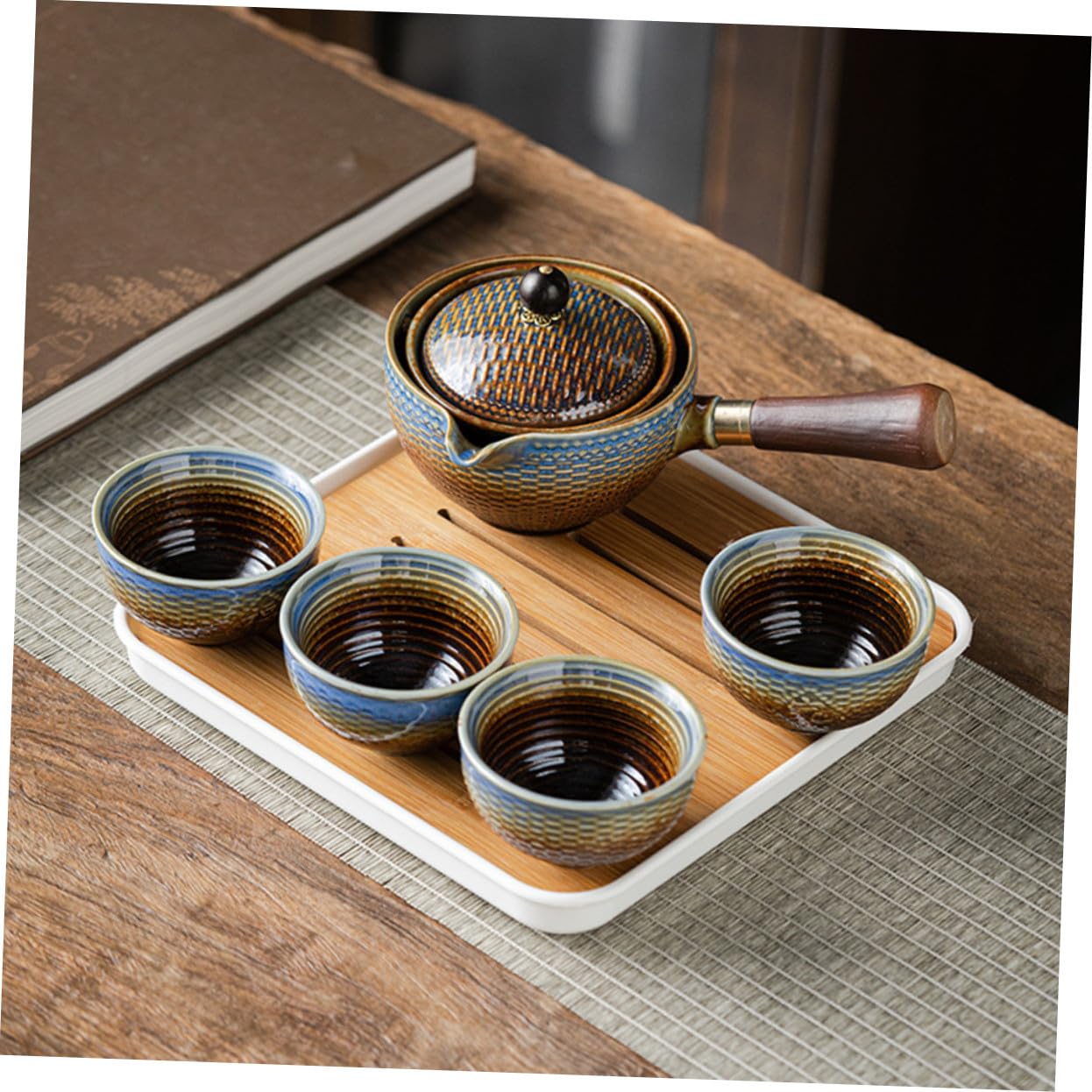 Mipcase Juego de Té y Material Bambú de Cerámica Portátil Diseño Elegante Adecuado para Viaje y Uso en Casa para Aficionados al Té