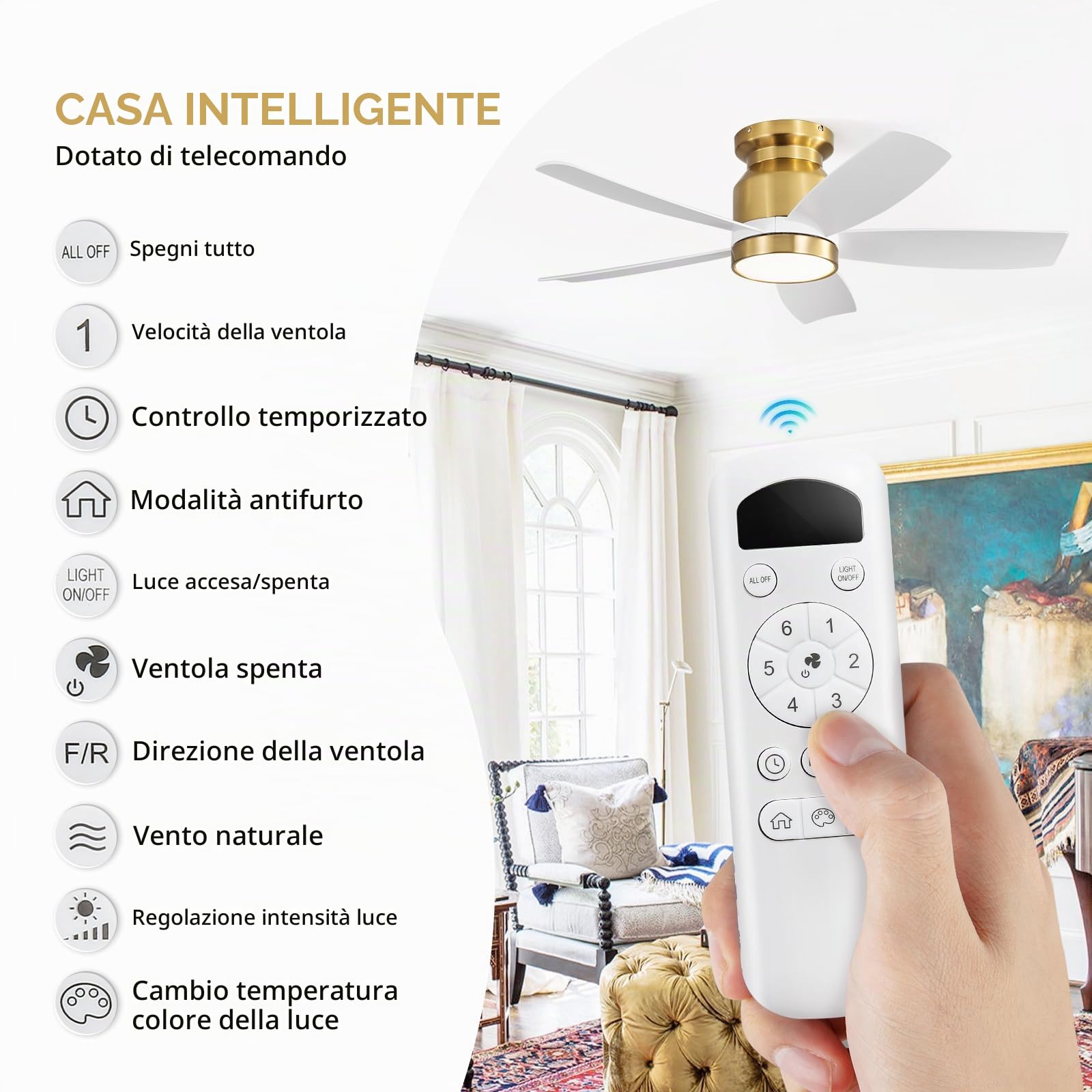 Sofucor 107 cm Ventilatore da Soffitto con Luce LED, Telecomando | Dimmerabile 3CCT, 6 Velocità, Timer, Silenzioso Lampada Ventilatore da Soffitto per Soggiorno, Cucina, Camera da Letto