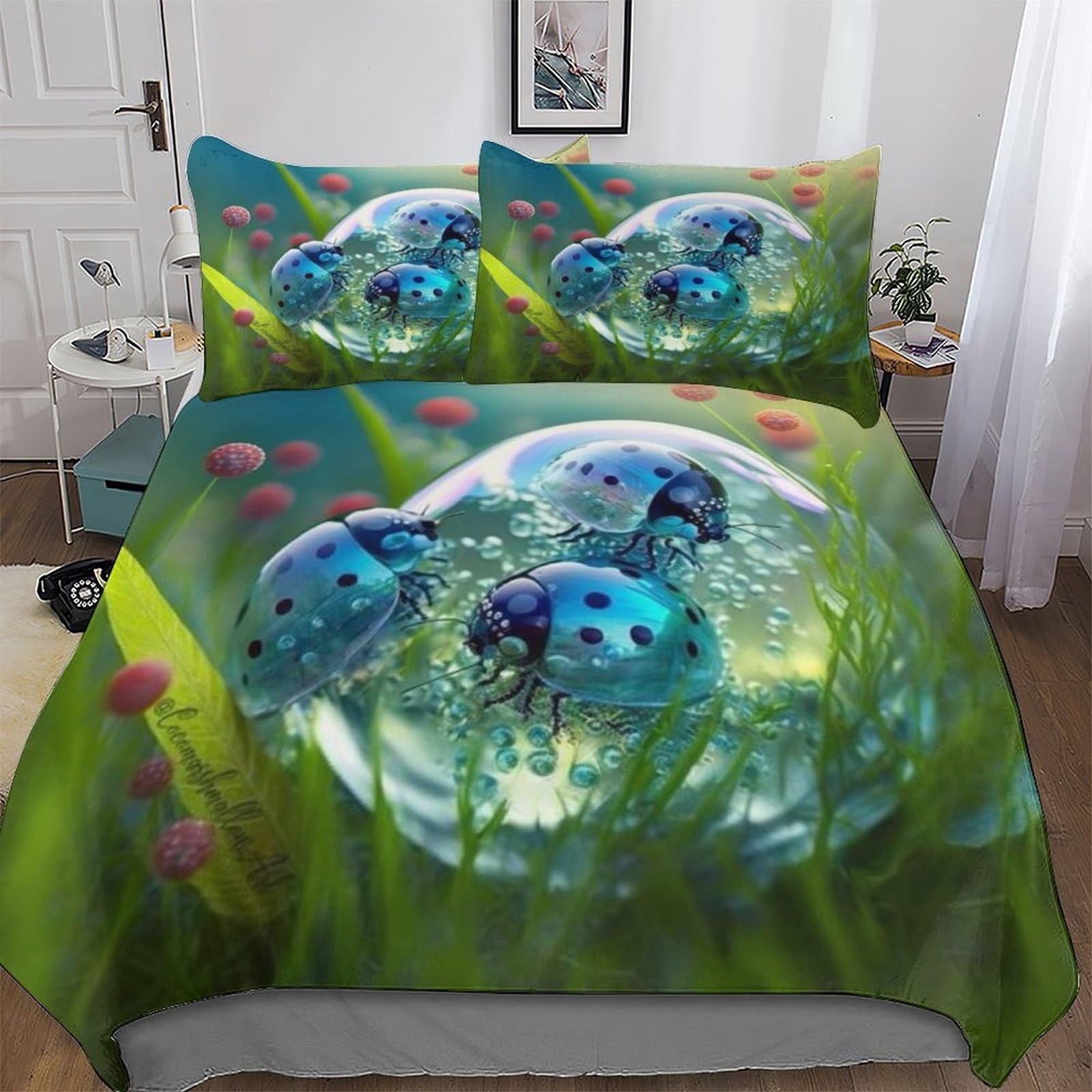 Ensembles de housses de couette bleu roi motif coccinelle en microfibre premium de qualité