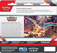 Vista 3 de POKEMON TCG Escarlata y violeta llamas de obsidiana paquete de 3 ampollas de refuerzo