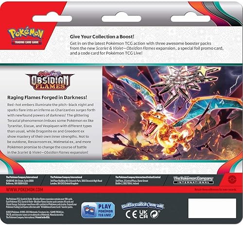 Miniatura 3 de POKEMON TCG Escarlata y violeta llamas de obsidiana paquete de 3 ampollas de refuerzo