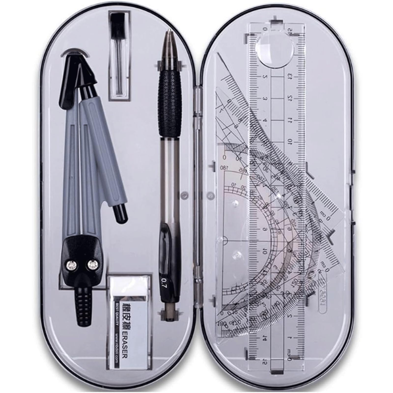 Boussole mathématique plastique kit géométrie 8 pièces et crayon automatique avec mines
