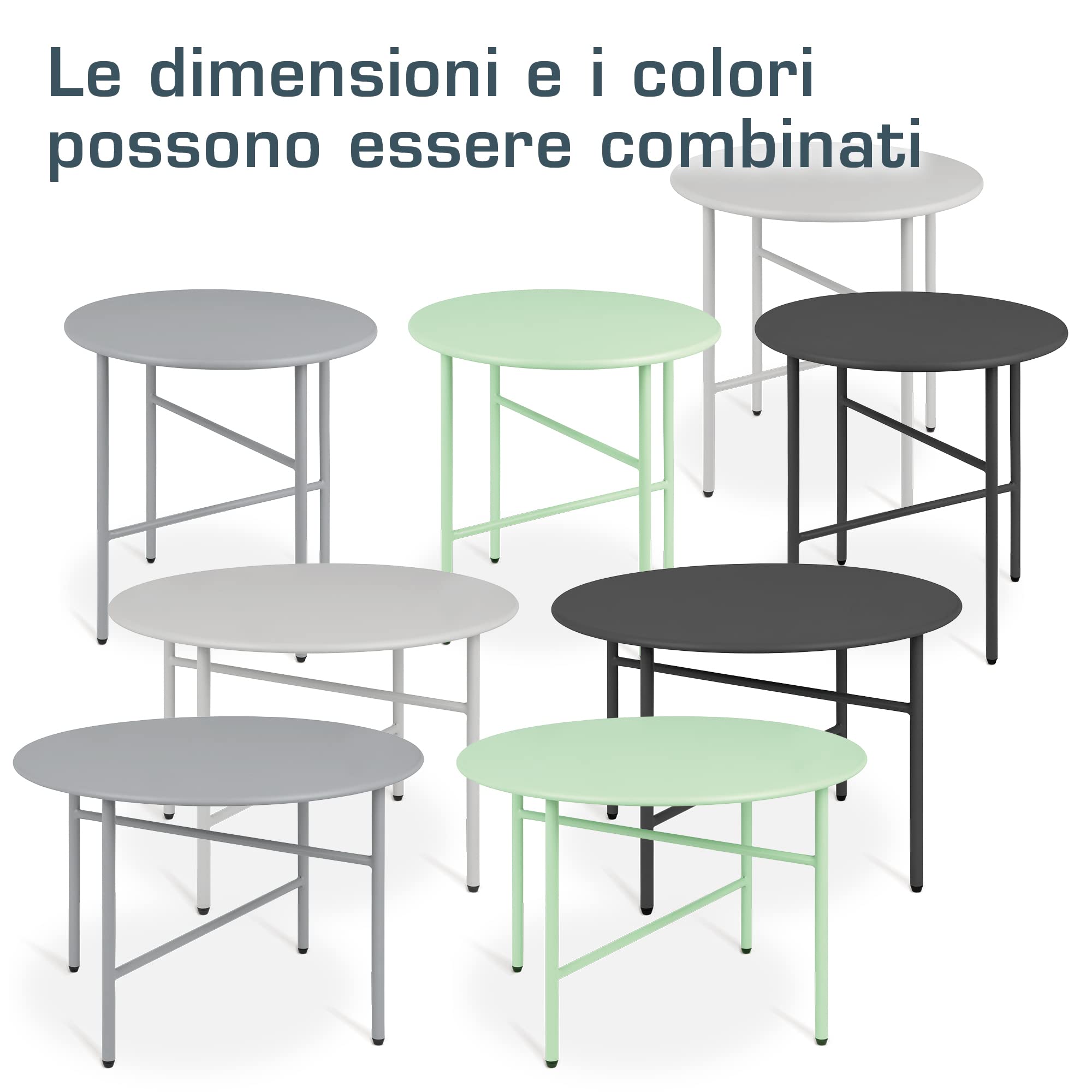 bomoe Set di 2 Tavolino rotondo in metallo nero resistente ai graffi - Altezza e diametro inferiori - Tavoli da salotto stabili Tavolo da giardino per interni e per esterni - Finn