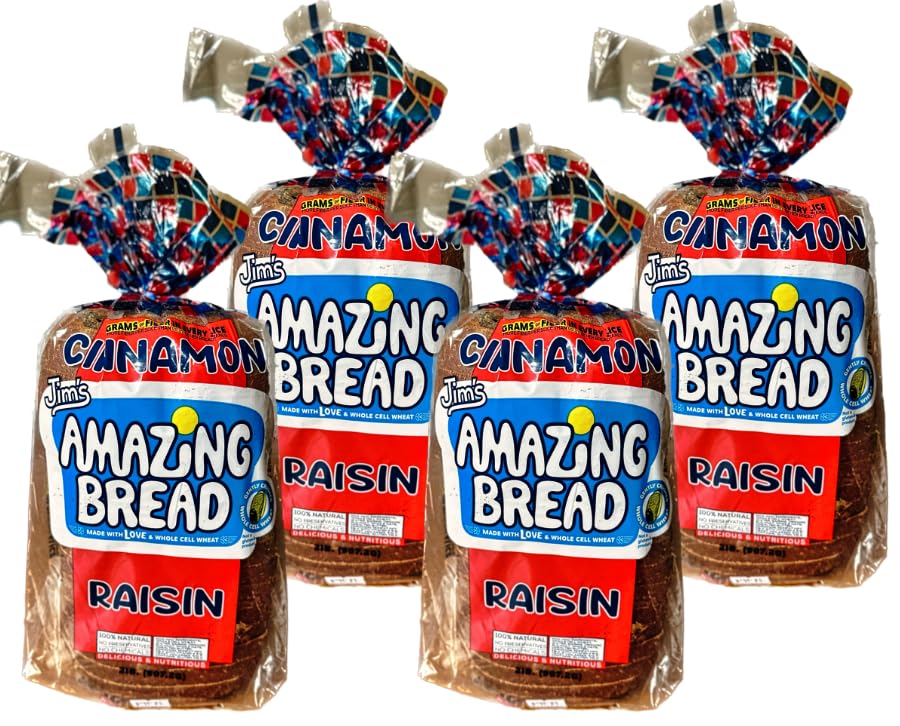 Jim's Amazing Cinnamon-Raisin Bread - Made with Whole Cell Wheat/All Natural / 2lb Loaf - 4 Loaves