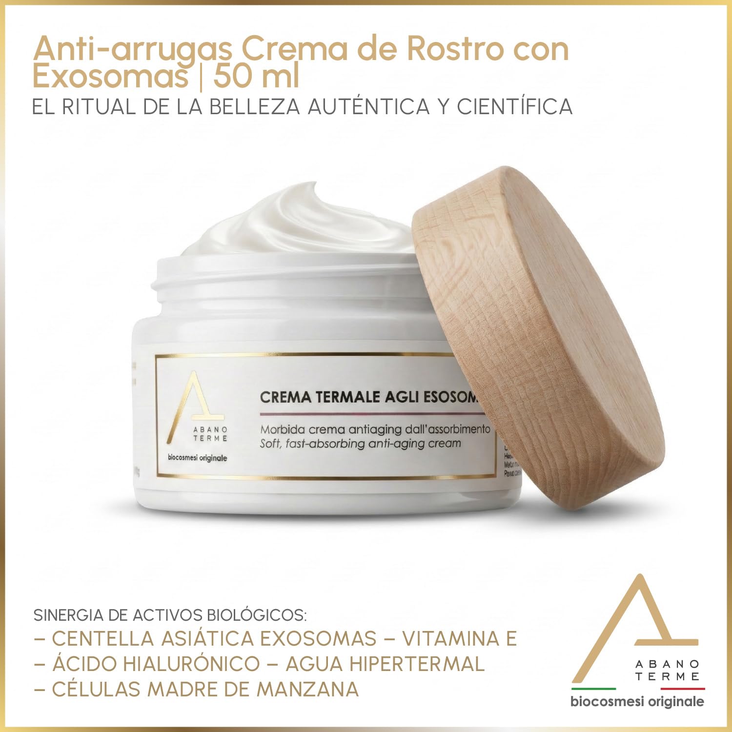 Crema Antiarrugas Mujer con Exosomas de Centella Asiática y Ácido Hialurónico 50 ml | Crema Hidratante Facial Mujer y Hombre | Cuidado Regenerador Día y Noche | Skin Care Made in Italy
