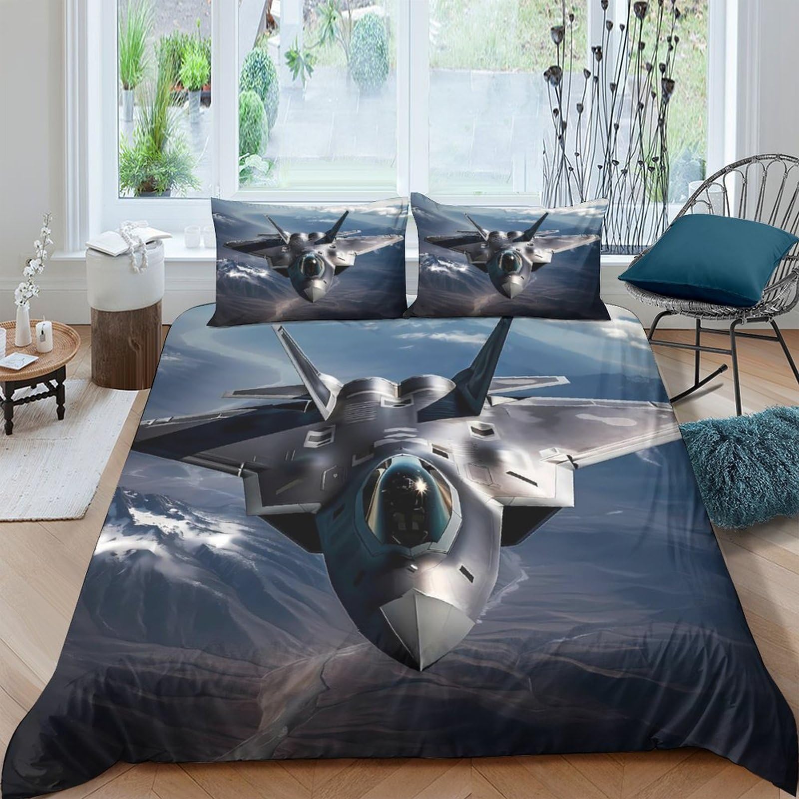Ctjqhvkz Style-9 3D Printed Fighter Jet Fitted Sheet Microfiber Soft Breathable Night Sky Bed Cover For Bedroom Dorm Decor Single（135X200cm）