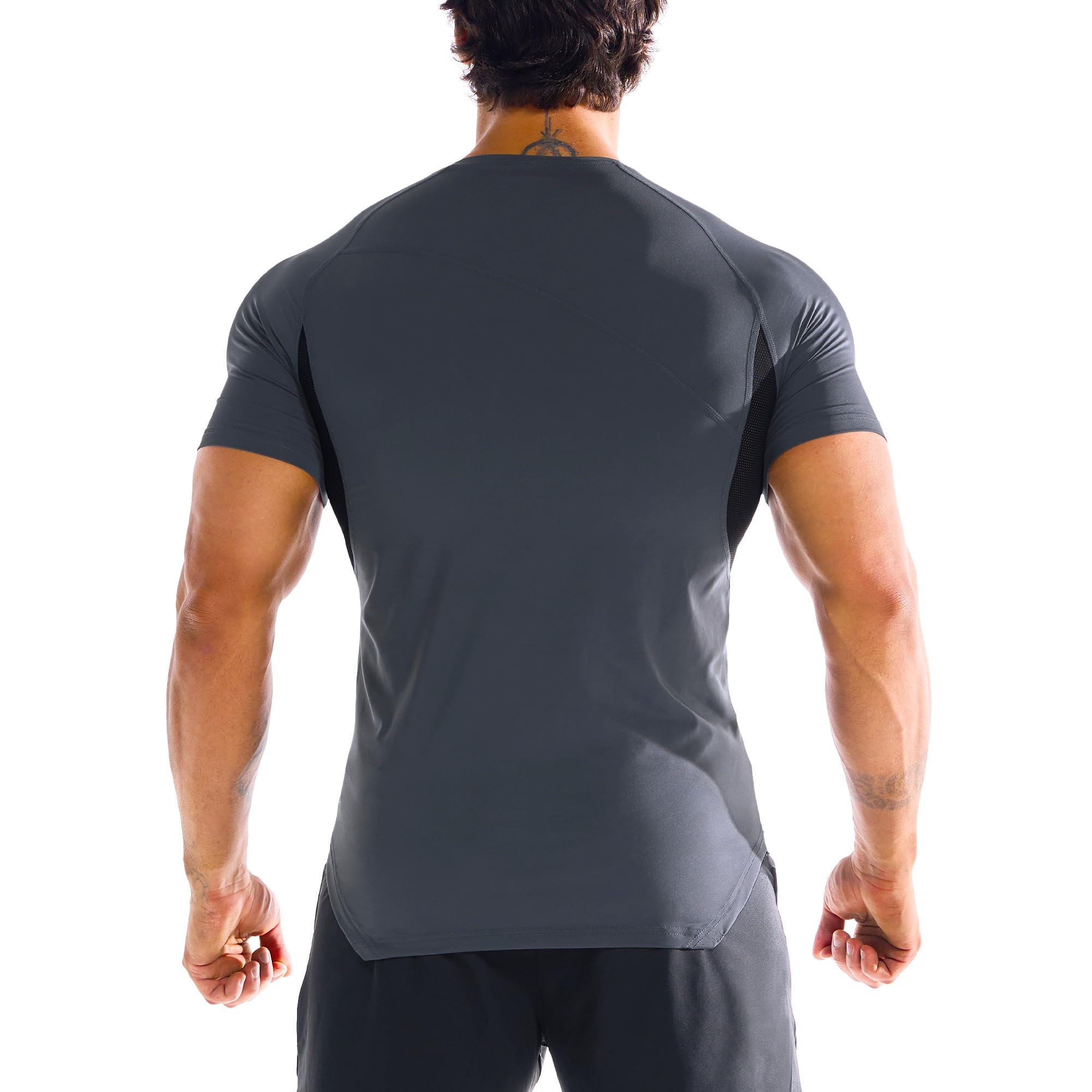 BROKIG Camiseta de gimnasio irregular para hombre, camiseta deportiva de ajuste muscular, camiseta de secado rápido, camiseta transpirable para correr