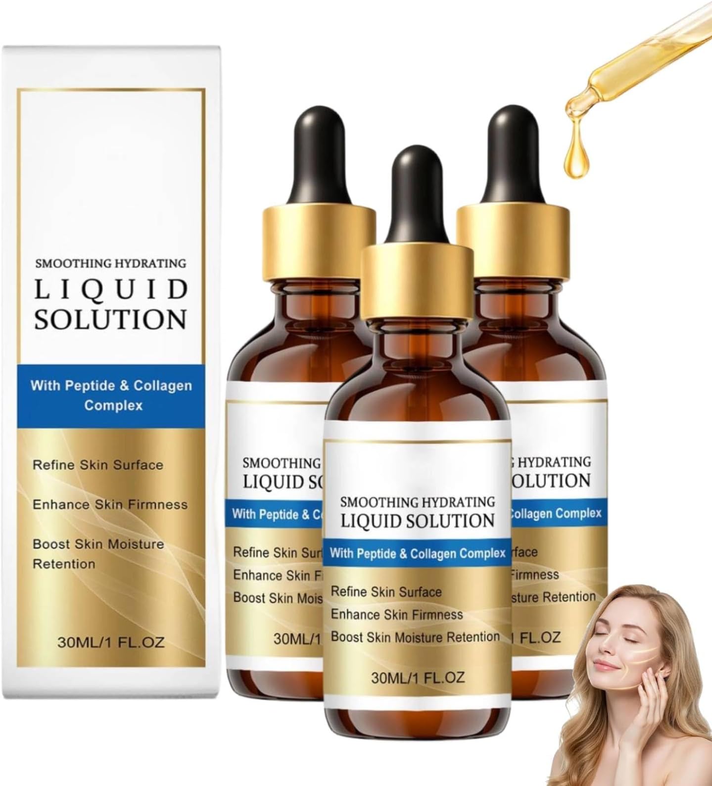 Face Lift Serum, Liquid Solution, Anti-Aging Serum Essence Oil With Peptide & Collagen, Reduce Fine Lines, Lifting & Restoring Skin Elasticity, Suitable for All Skin Types (3PC)