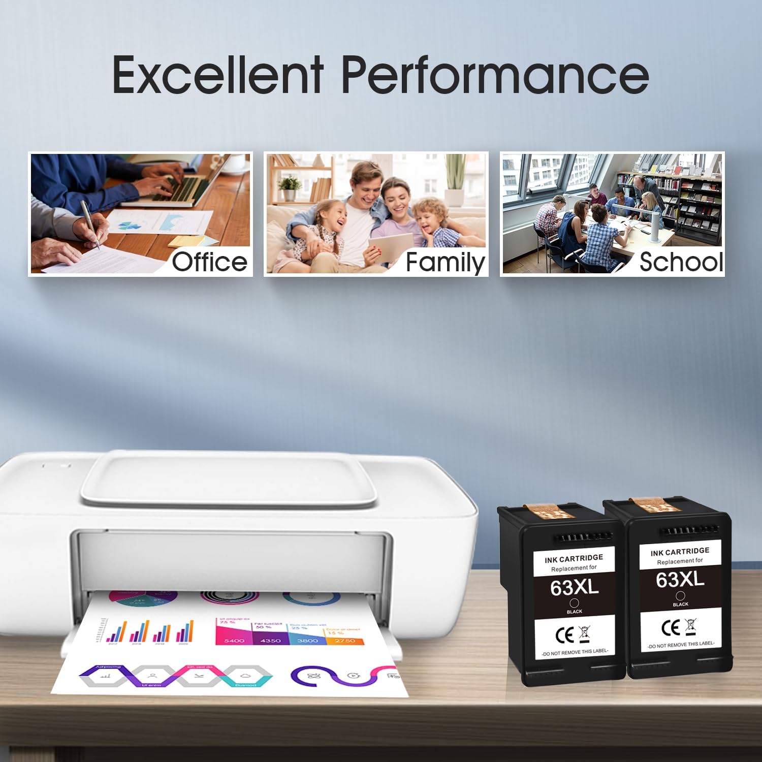 63XL Black Ink Cartridge Replacement for HP Ink 63 Black XL HP63 HP63xl for OfficeJet 3830 4650 4655 5200 5255 5258 Envy 4510 4520 4512 4513 4516 DeskJet 1112 3630 3632 3634 2130 2132 Printer(2 Pack)