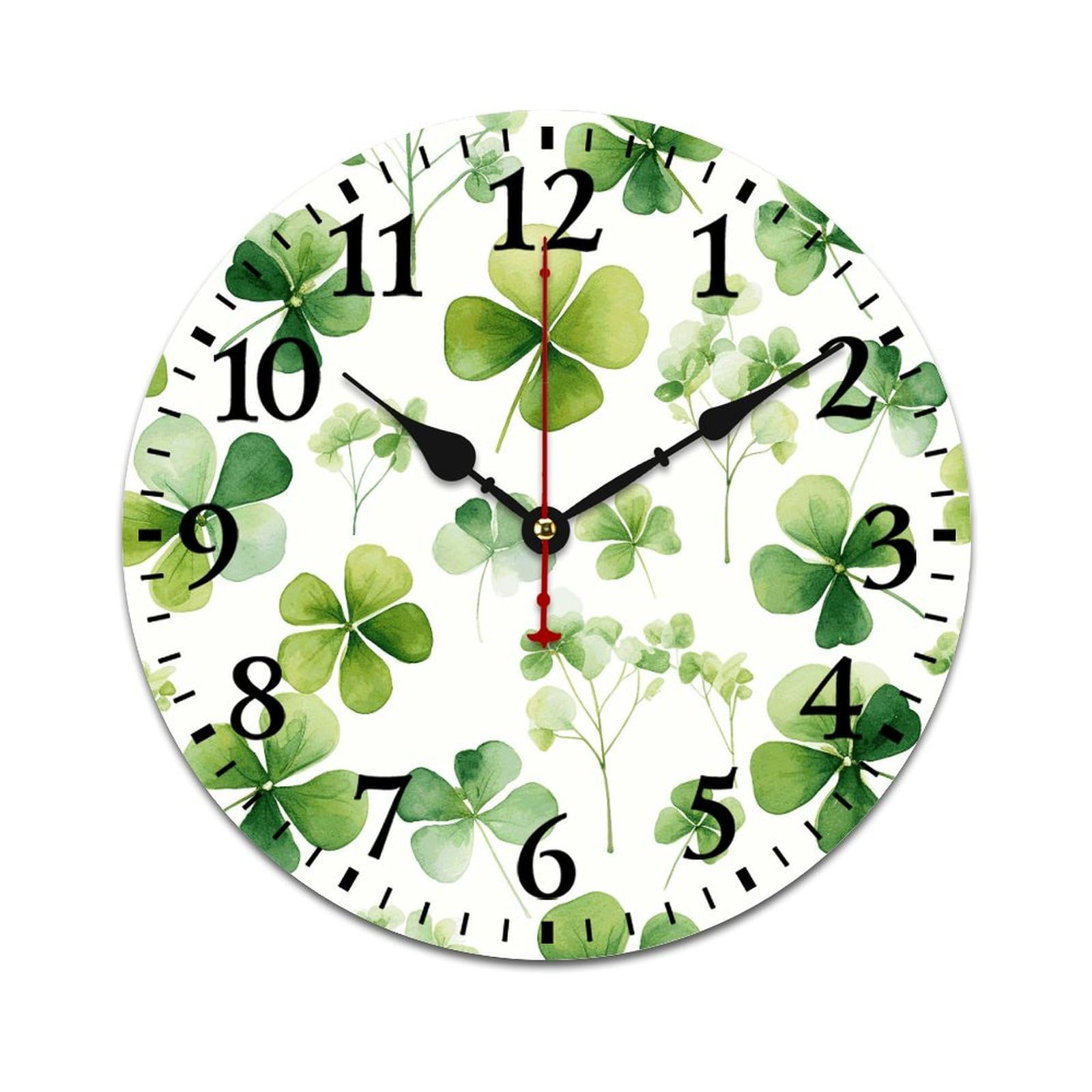 NTVOWPZO 10 Inch Wall Clock Wooden Clover Battery Operated Wall Clocks Silent Non-Ticking Square Wall Clock for Living Room Kitchen Home Office Wall Decorative Clocks