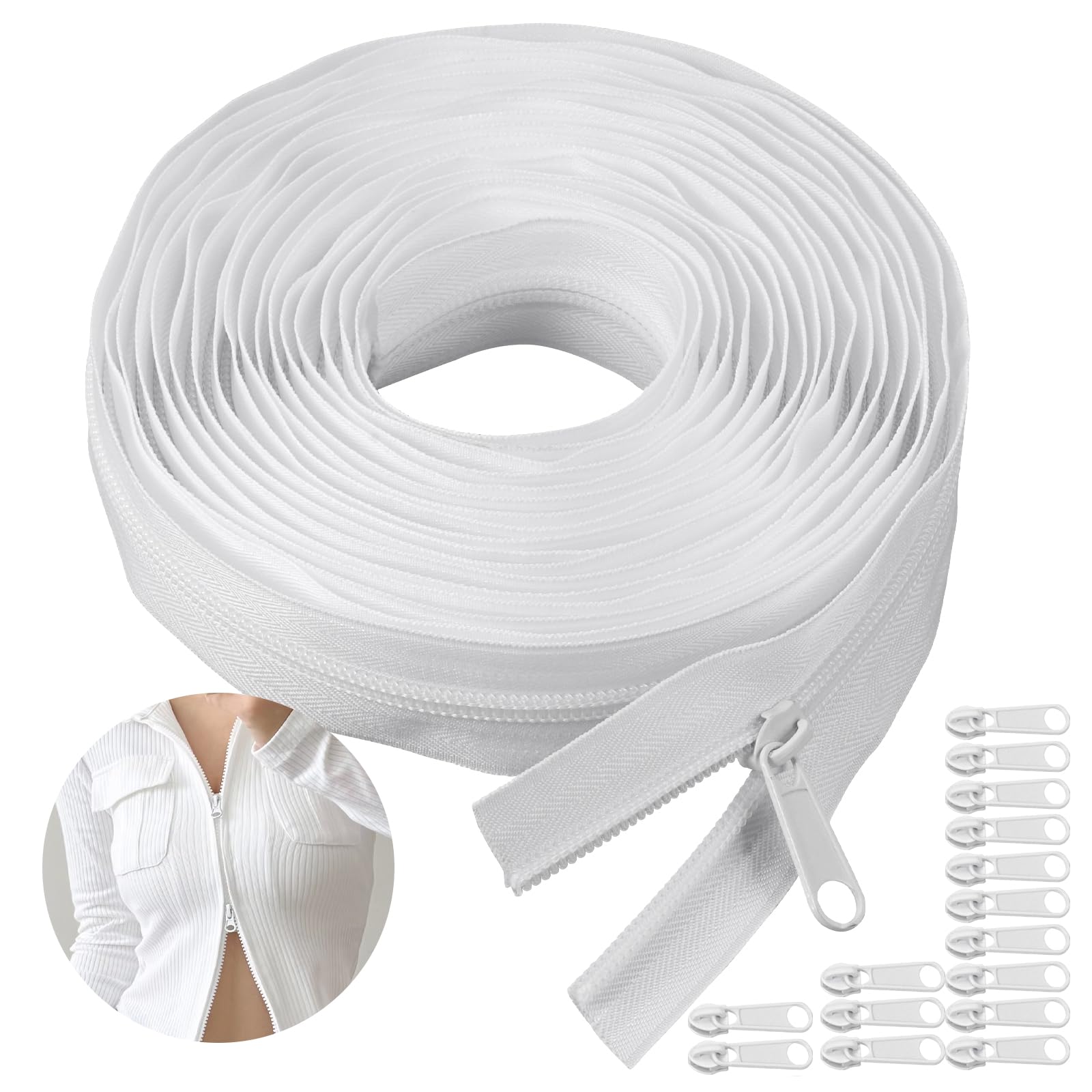 Fermetures éclair Blanches De 5 M Avec 5 Curseurs Spéciaux Pour