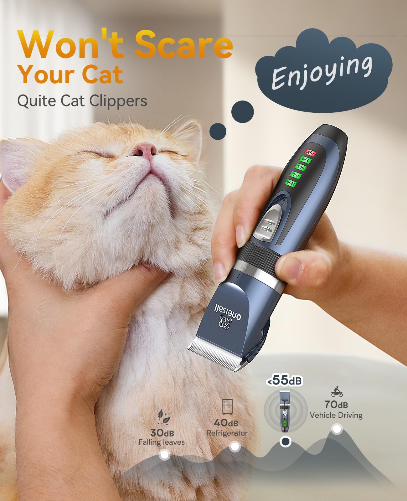 oneisall Rasoio per gatti per peli opachi, kit 2 in 1 per la toelettatura dei gatti, silenzioso, senza fili, per la toelettatura, per cani e gatti