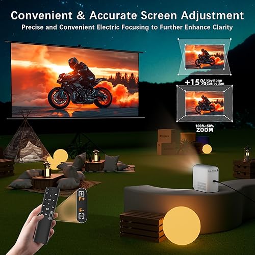 Miniatura 5 de Enfoque eléctrico SCREENMAX C7 Mini proyector con WiFi y Bluetooth, compatible con 1080P, proyector portátil para exteriores e interiores,