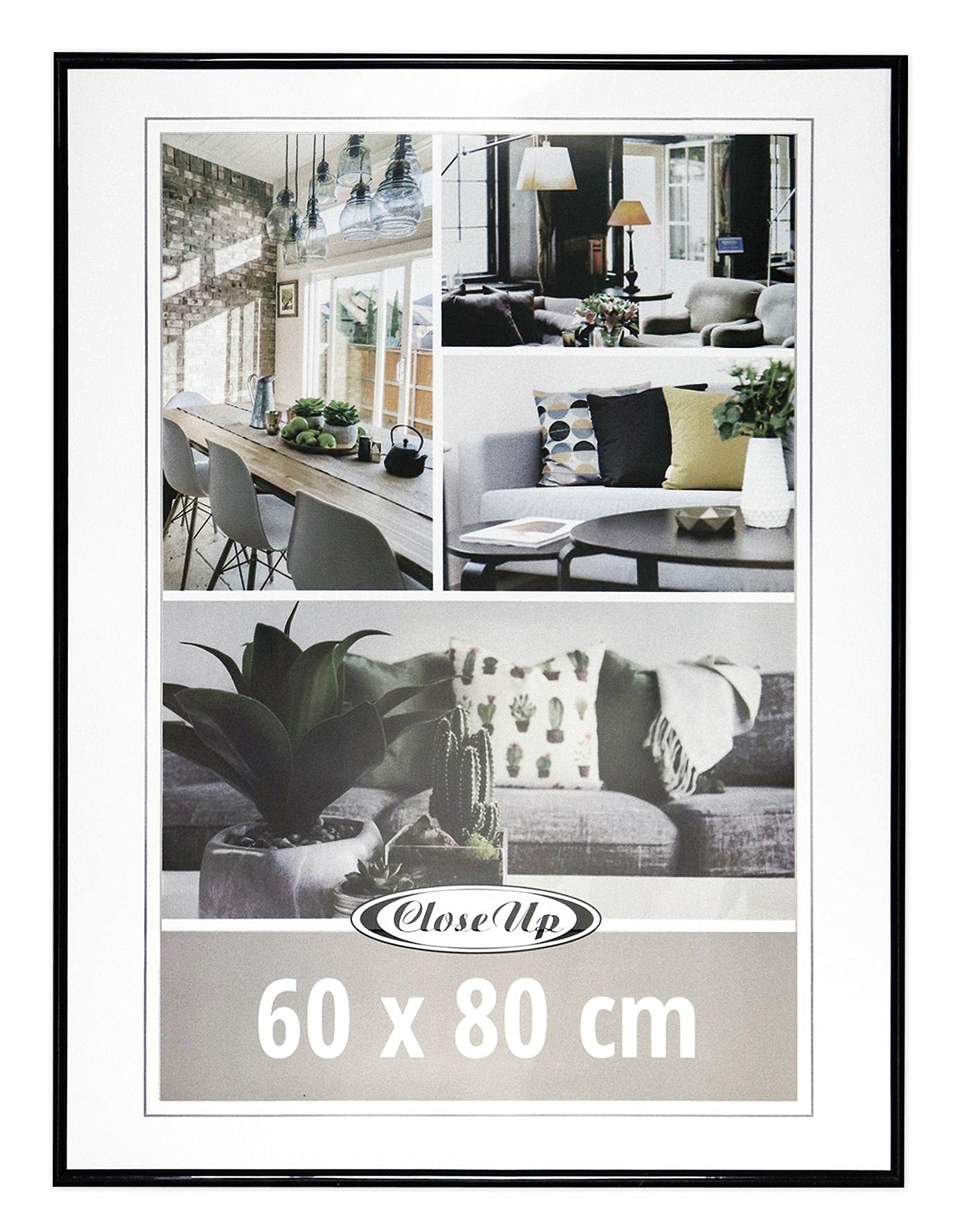 Close Up Posterrahmen 60x80 cm Schwarz – Moderner Bilderrahmen mit Kunststoffglas & MDF-Rückwand – Für Poster, Fotos & Kunstdrucke – Farbiger Wandrahmen im Hoch- & Querformat montierbar