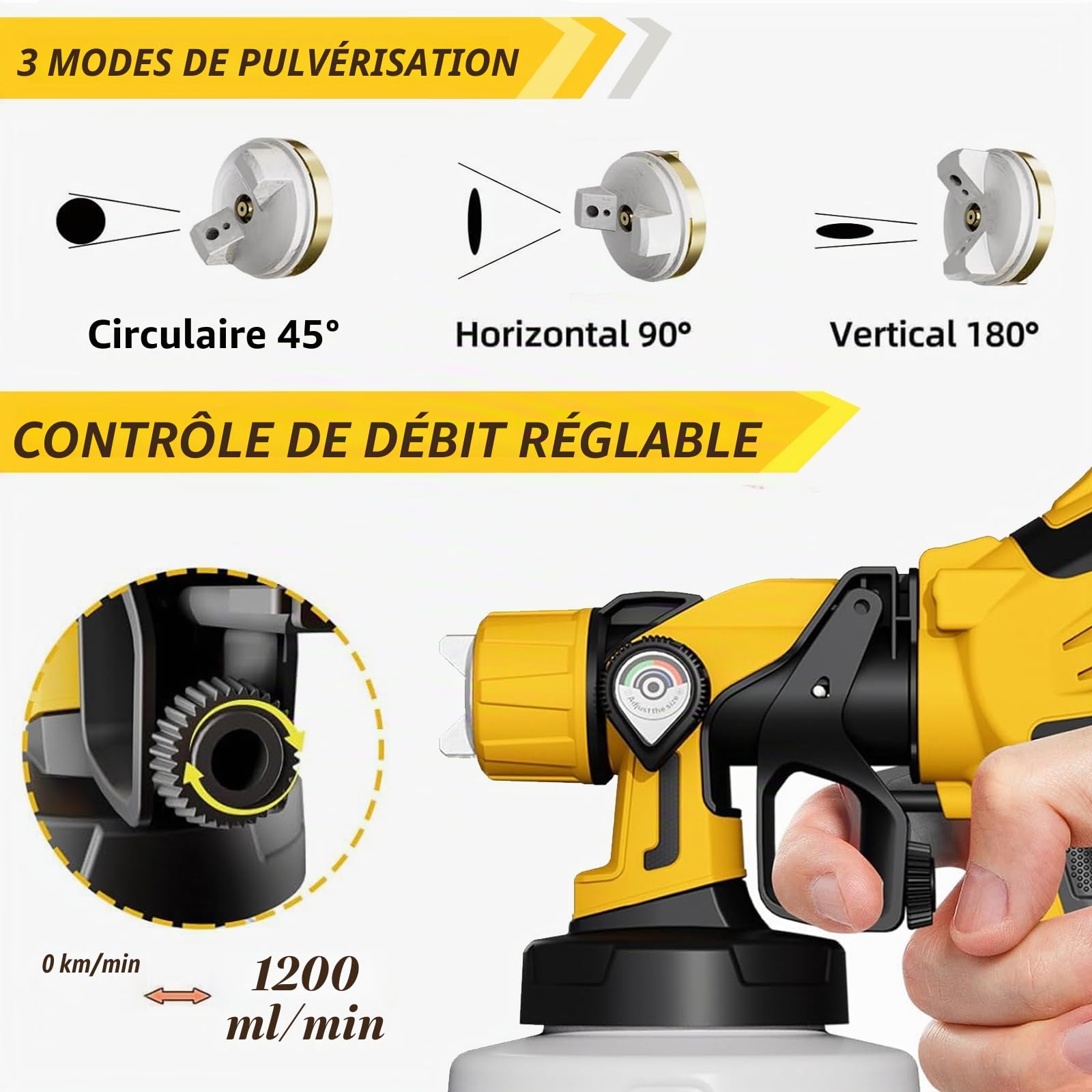 ZICO 1000W Pistolet à Peinture, Réservoir 1400ml, 6 Buses, LED 3 Modes, 3 Modes de Jet Réglables, Facile à Nettoyer, pour Murs, Clôtures, Terrasses et Décorations Intérieures/Extérieures