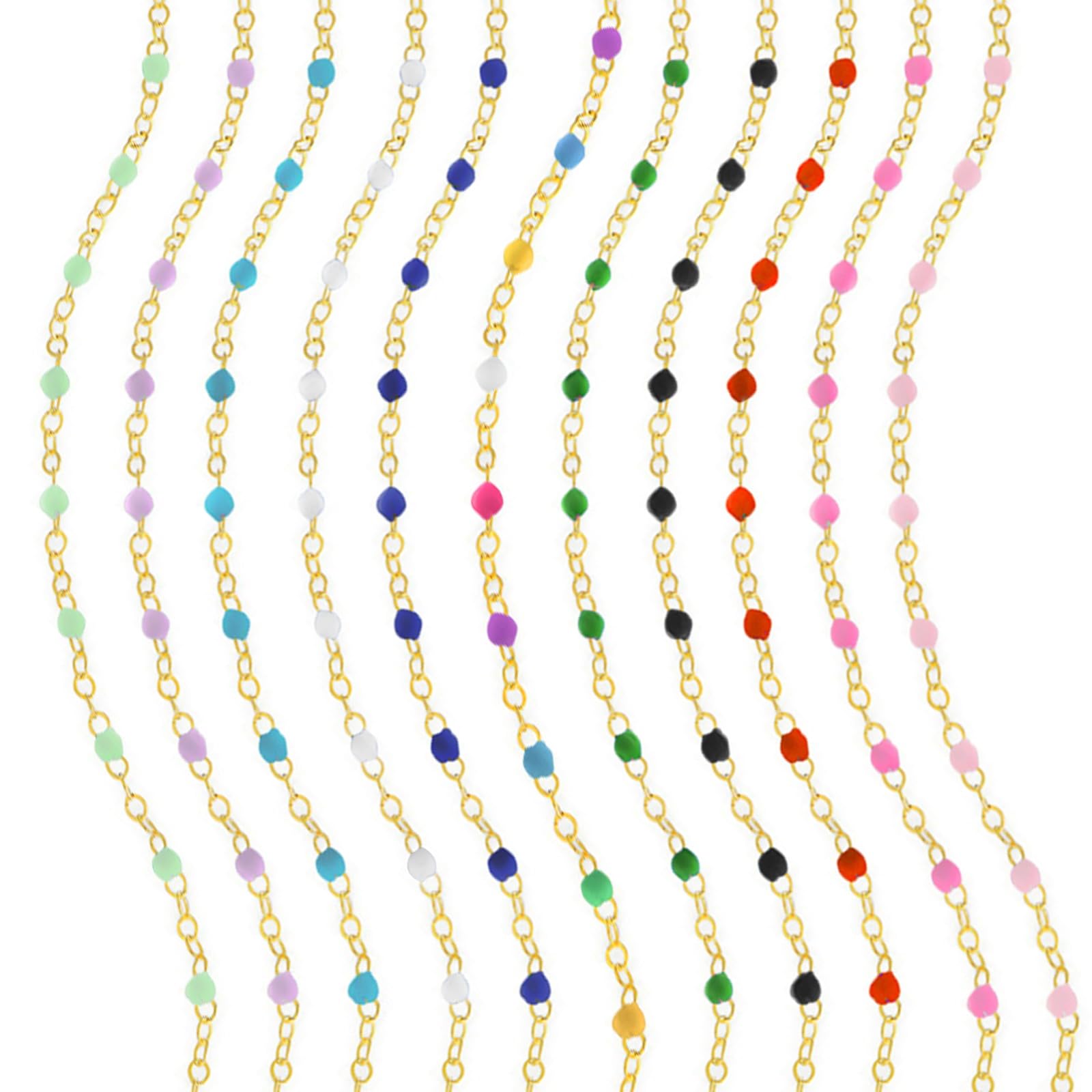 JULIETTE COLLECTIONChain Beaded Necklace Anklet Bracelet Choker Chain for Women | 14K Gold Plated Enamel Bead | Summer Beach Jewelry for Girls