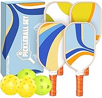 Vista 1 de Juego de 4 palas de pickleball de madera prémium con 4 bolas de pickleball para interiores y exteriores y 1 bolsa de transporte, raquetas