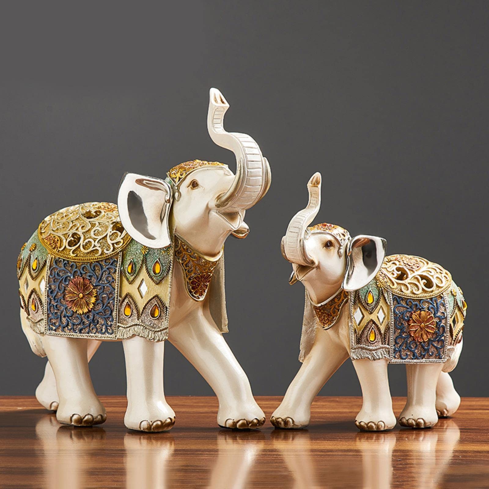 SARGE Estatua del Elefante de la Suerte Figura de Elefante en Miniatura en Resina Adorno de Elefante Feng Shui Dorado Decoración del hogar