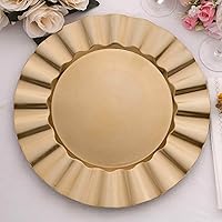Vista 1 de Efavormart 6 Pack 13" Gold Acrylic Plastic Dinner Plate Chargers With Gold Brushed Wavy Scalloped Rim