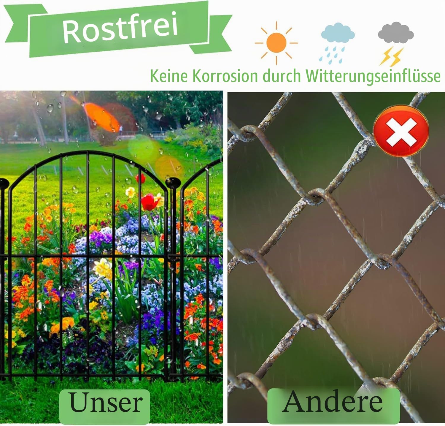 Metall Gartenzaun Dekorativ (32x43 cm) – 10 Stück Faltbarer Zaun als Tierbarriere für Blumenbeet, Hof & Landschaftsgestaltung