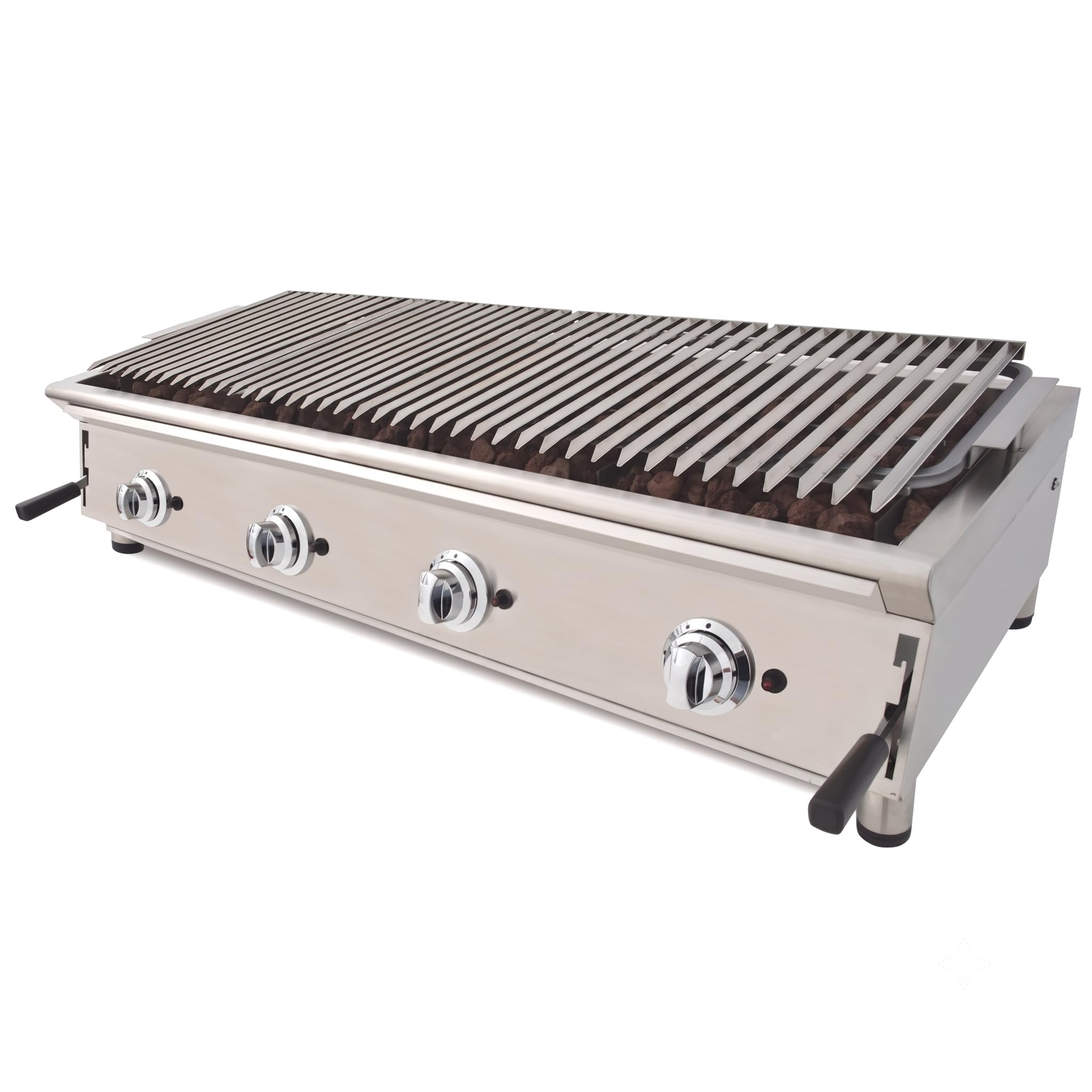Barbacoa de Gas Profesional 130 cm con Piedra Volcánica | Parrilla de Acero Inoxidable Regulable en 3 Alturas | 8 Quemadores | BBQ Gas de Sobremesa para Hostelería, Hoteles y Catering | 130BAR