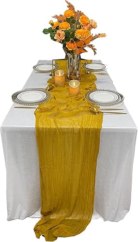 EHLDekol Camino de mesa de gasa de gasa, decoración de boda, arco drapeado, gasa para centro de mesa, camino de despedida de soltera (amarillo