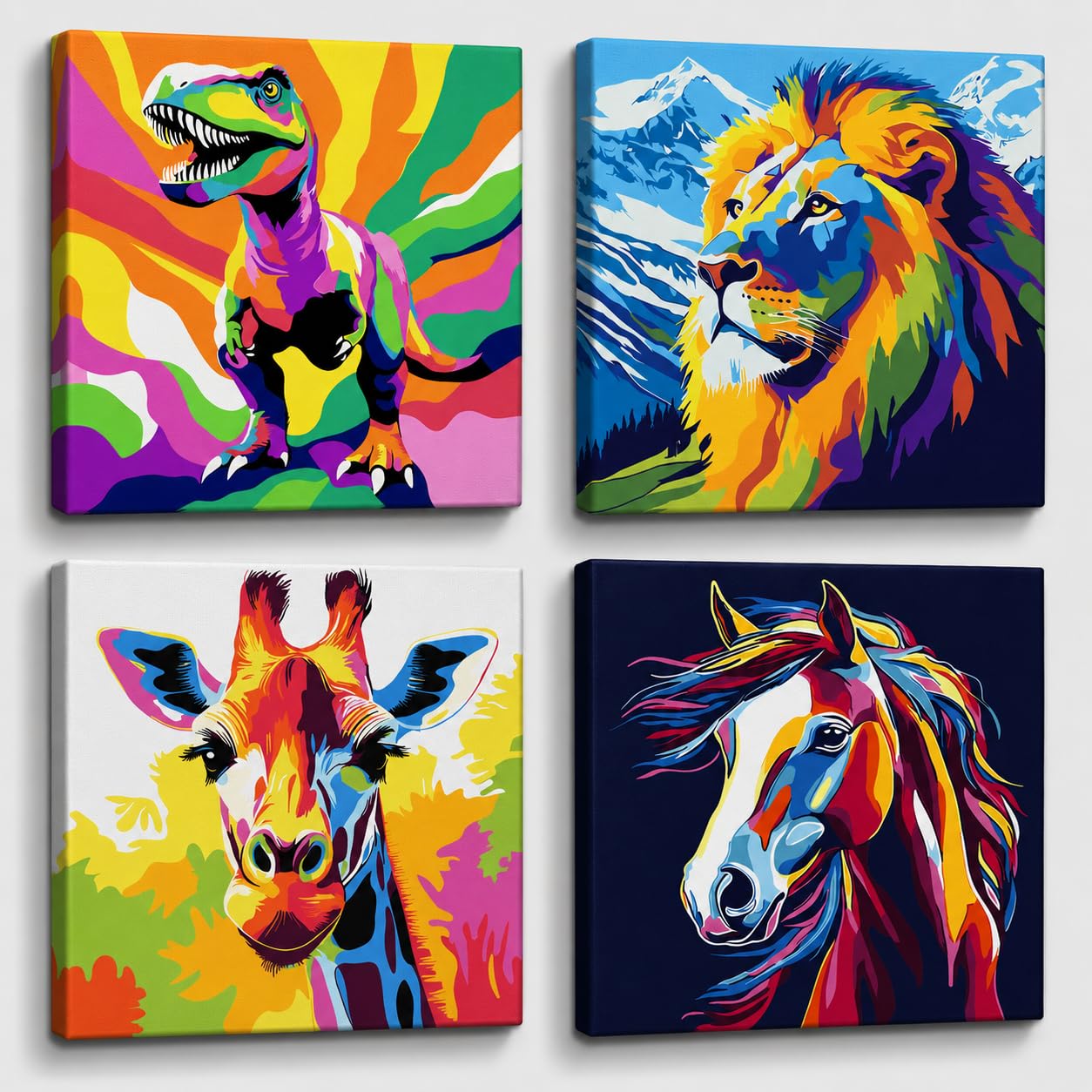 MOTGOM 4 Pack Paint by Numbers Kits for Adult with Frame Wooden Easel, Colorful Animal Arts and Crafts Kit for Adults Beginner, DIY Paint by Numbers for Adults for Gifts Home Wall Decor 20x20cm