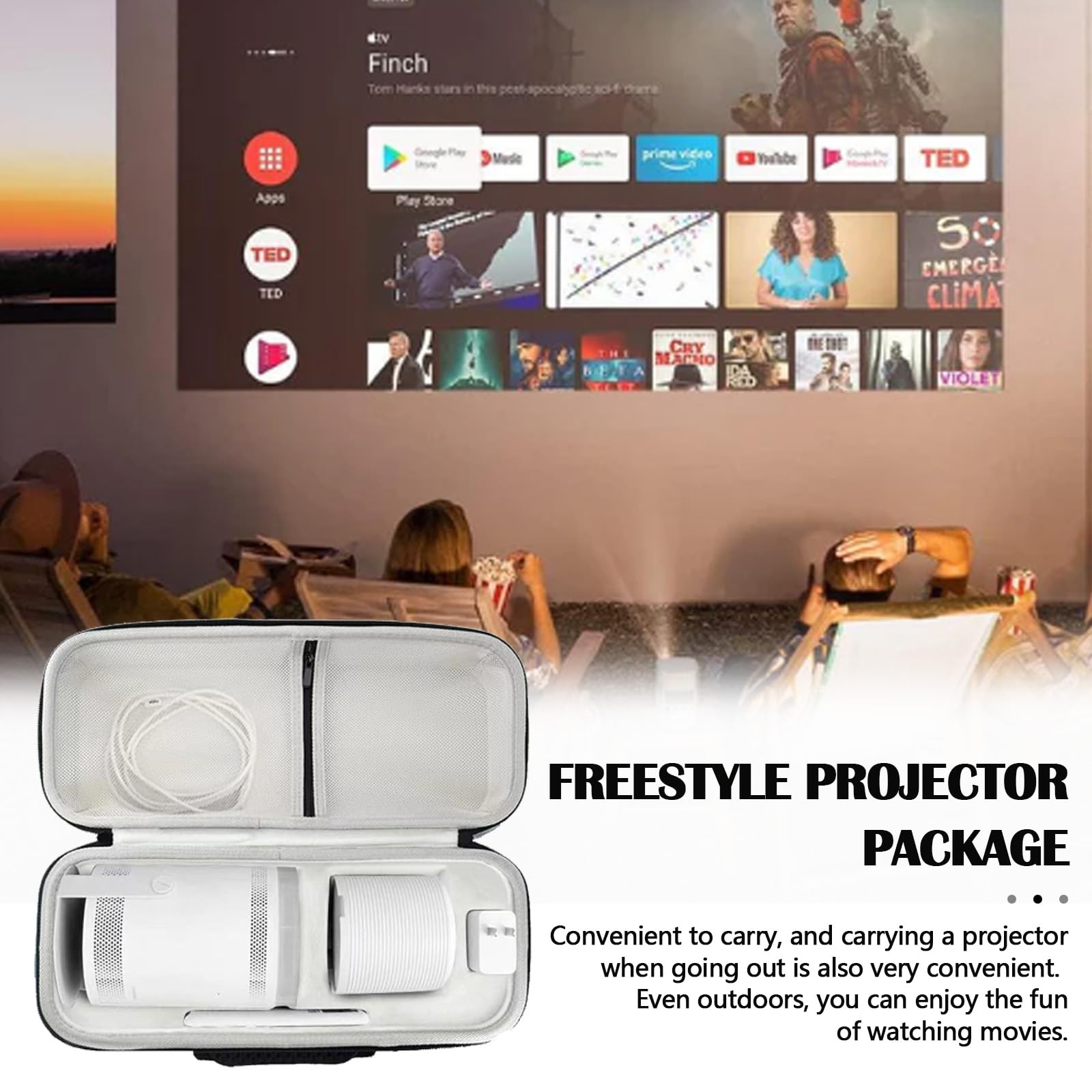 Custodia Per Trasporto Del Proiettore, Custodia Protettiva Per Samsung Proiettore Freestyle E Base Della Batteria Scatola Protettiva Rigida In Eva Nera 37,5x15,5x12 CM