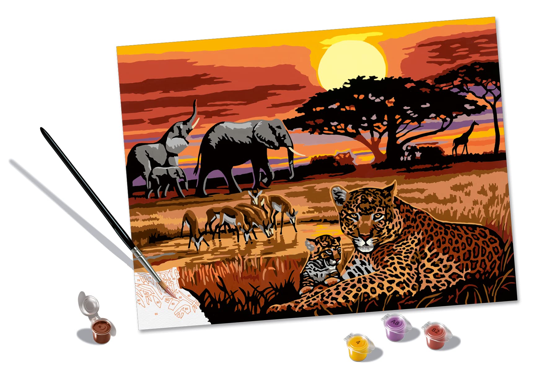 Ravensburger CreArt: Vita nella Savana – Dipingere con i Numeri Adulti, Attività Creativa e Rilassante, Kit Pittura con Pennello e Colori Inclusi, 30 x 40 cm, Idee Regalo