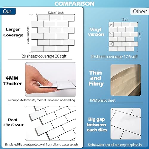 Miniatura 3 de 10 hojas más gruesas para despegar y pegar para cocina, adhesivo rosa en muro para baño, lavandería y chimenea, azulejos de metro de 12 x 12