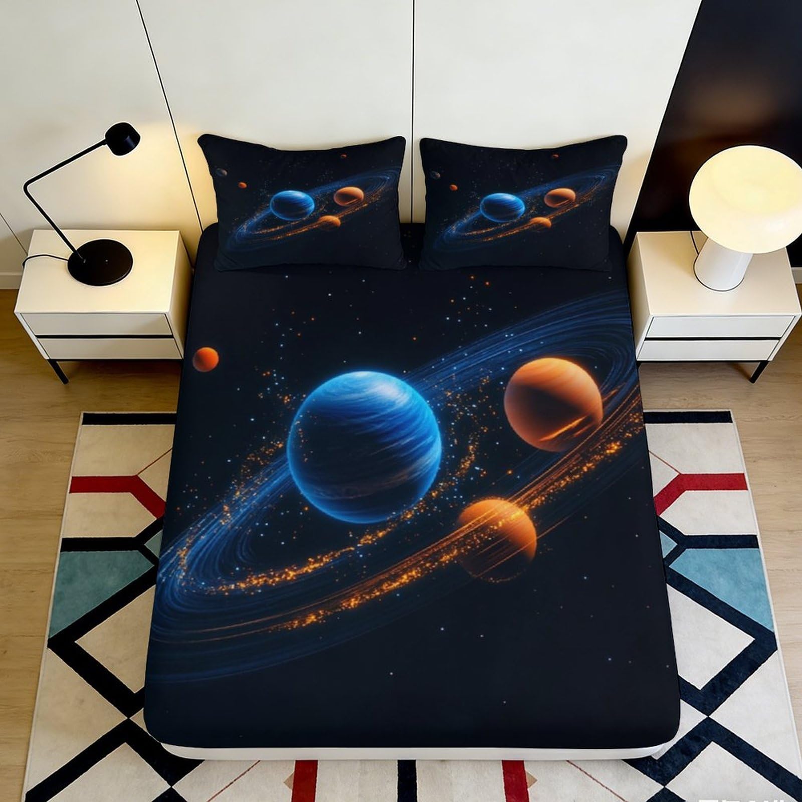 3D Printed Galaxy Starry Sky Fitted Sheet Microfiber Soft Breathable Cosmic Nebula Mattress Cover Bedroom Decor 160x200x25cm