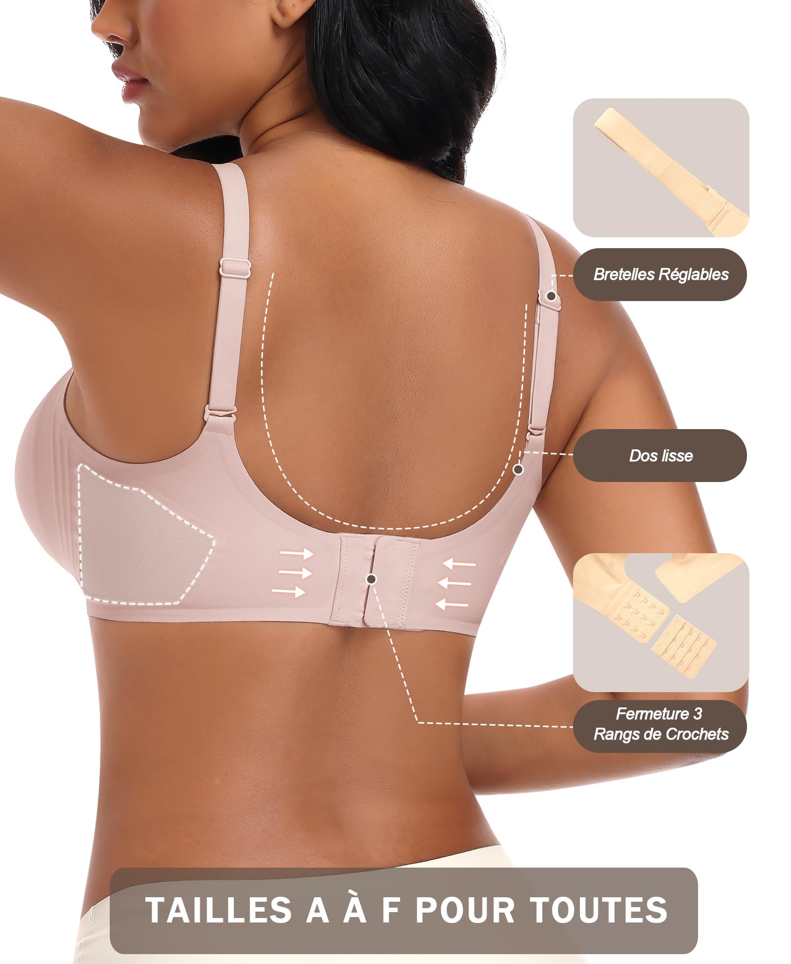 Ganado Soutien Gorge sans Armature Femme Brassière Dentelle Col en V Brassiere Classiques Push up Bralette sans Coutures