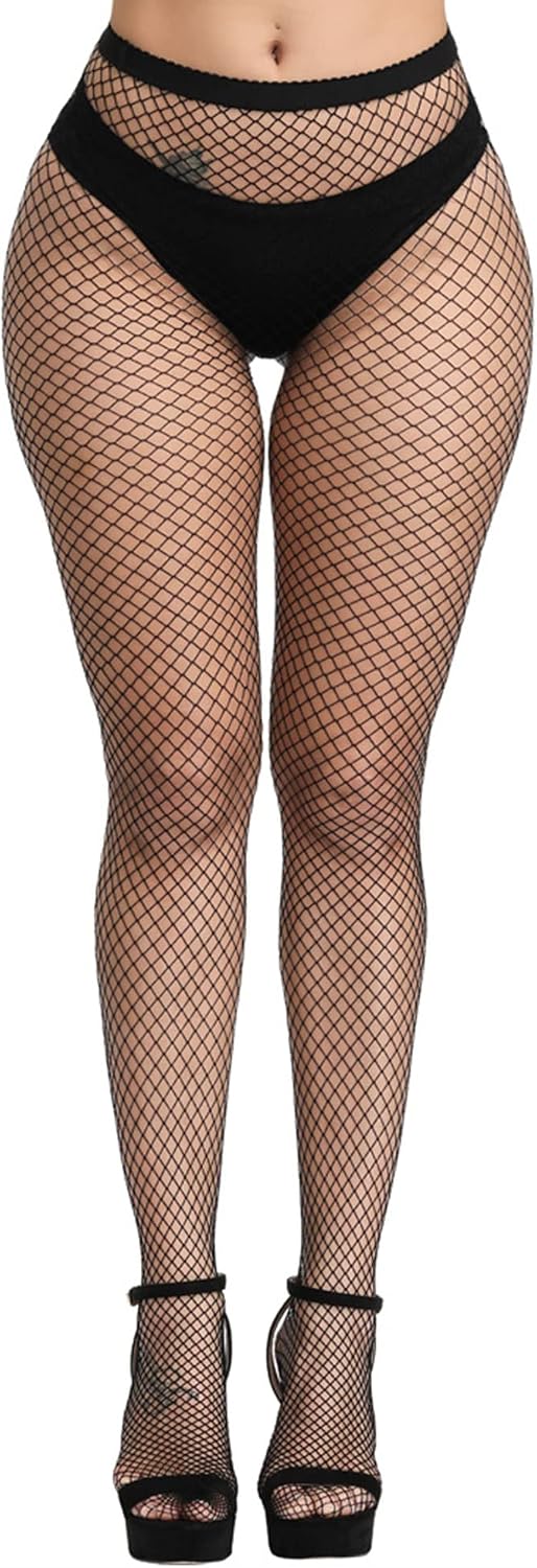 Henwarry Women's Fishnet Stockings Thigh High Wide Fishnet Tights