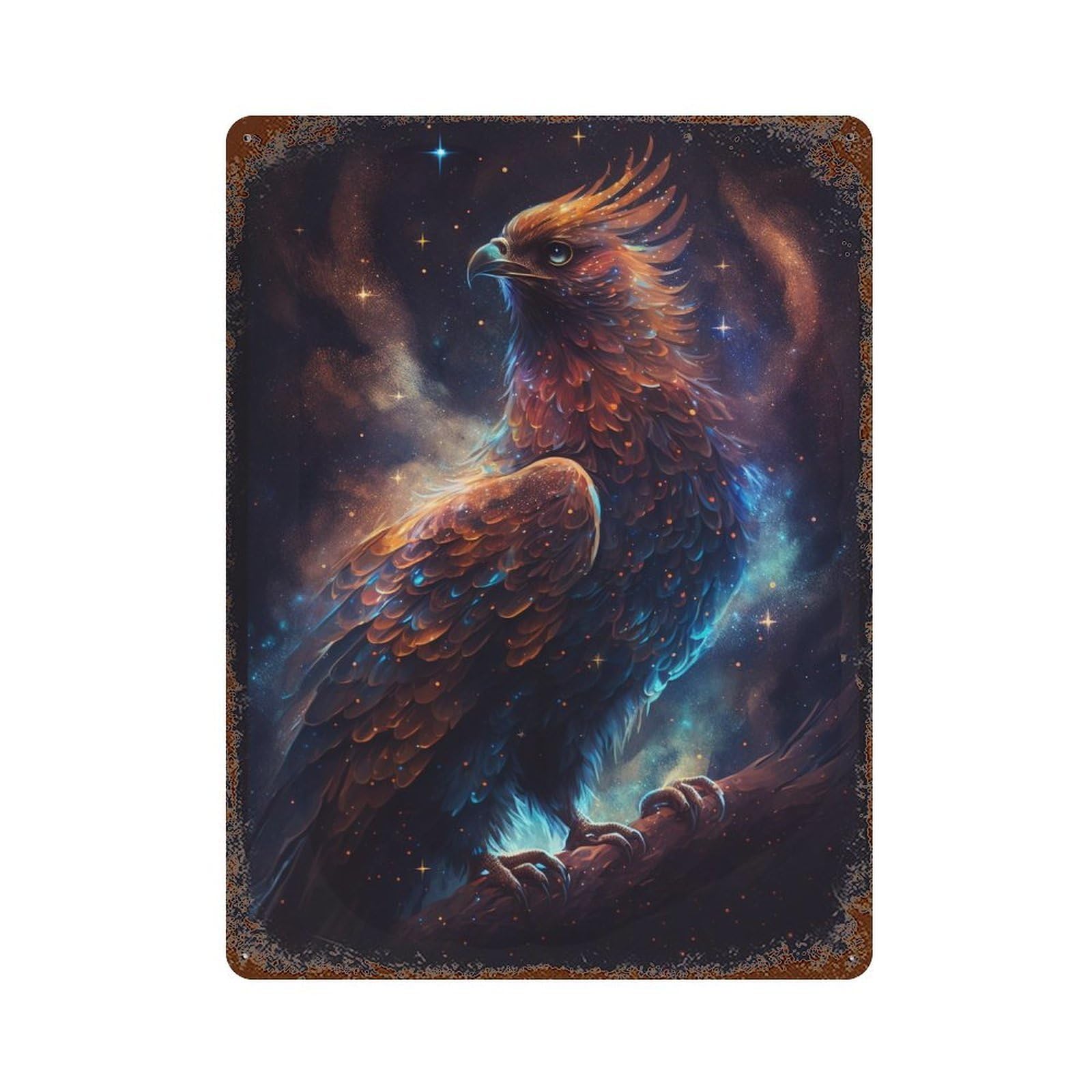 Galactic Eagle Art Print Rusty Metal Tin Sign 15.7"x11.8", for Pub, Kitchen And Man Cave Decor, Novelty Wall Decor