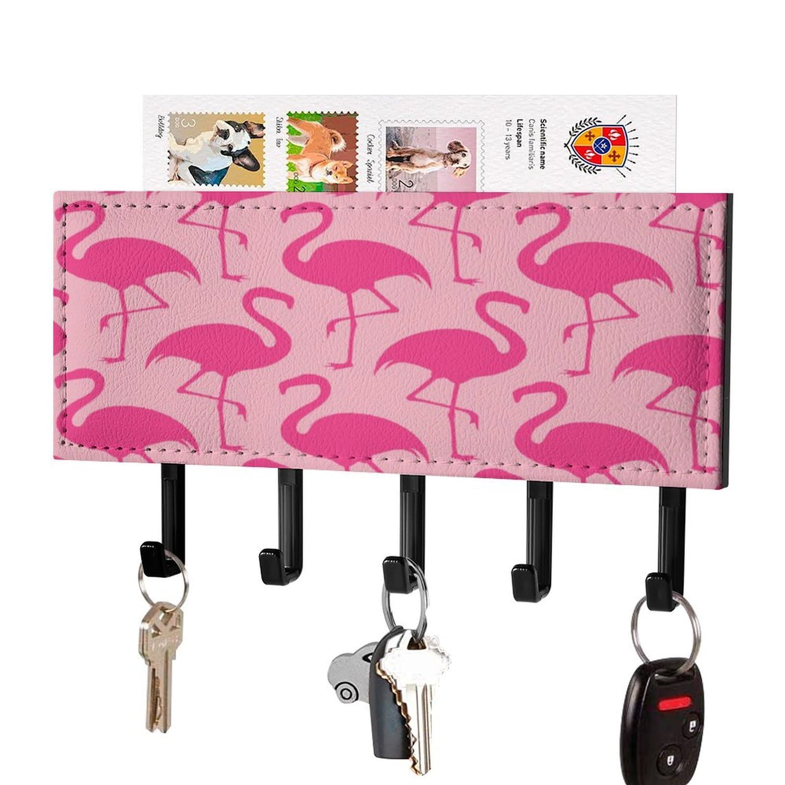 NCLQVJXZKHW Pink Flamingo Key Holder with 5 Hooks Key Hooks Wall Mounted Key Racks Key Hanger Organiser Shelf