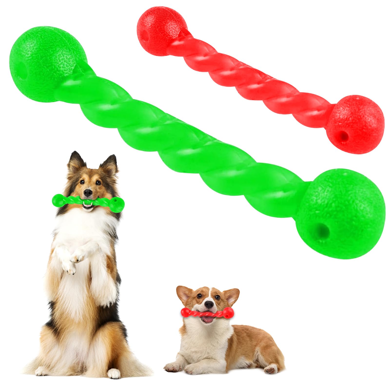 Qianyou Juguete para Perros,No Tóxico Goma Juguete Molar para Perros,Juguete Suave Resistente Mordida Mordedor para Perros Limpiador Bucal,Juguetes Interactivos para Perros Animal,2 Pcs Verde/Rojo