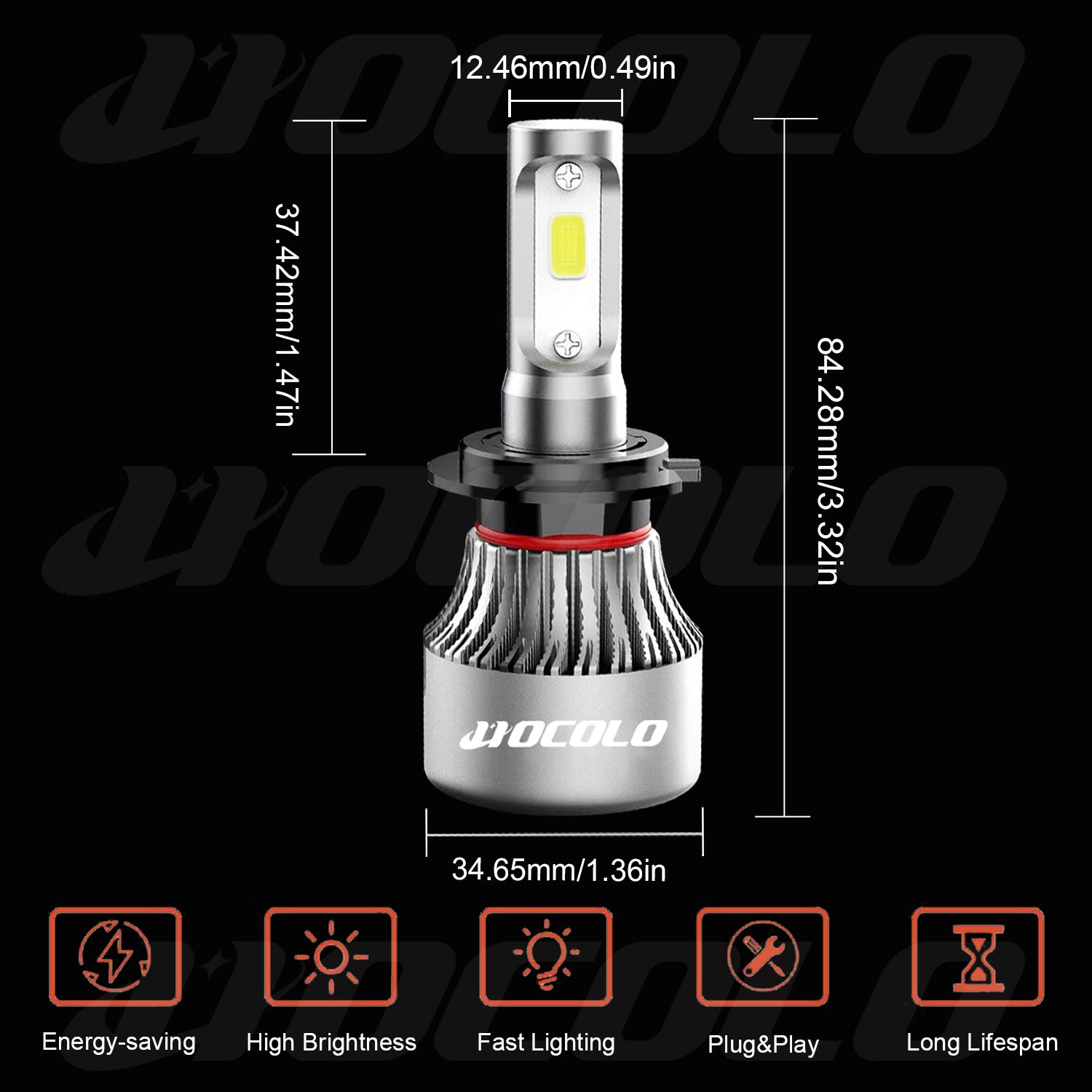 HOCOLO S2 H7 Fog Driving Lights LED Bulbs Set, Super Bright 8000LM Cool White 6000K 50W Replace Halogen All in One Conversion Kit, Only for Fog Lamp Daytime Running Light/DRL, Pack of 2 (S2-H7-Fog)