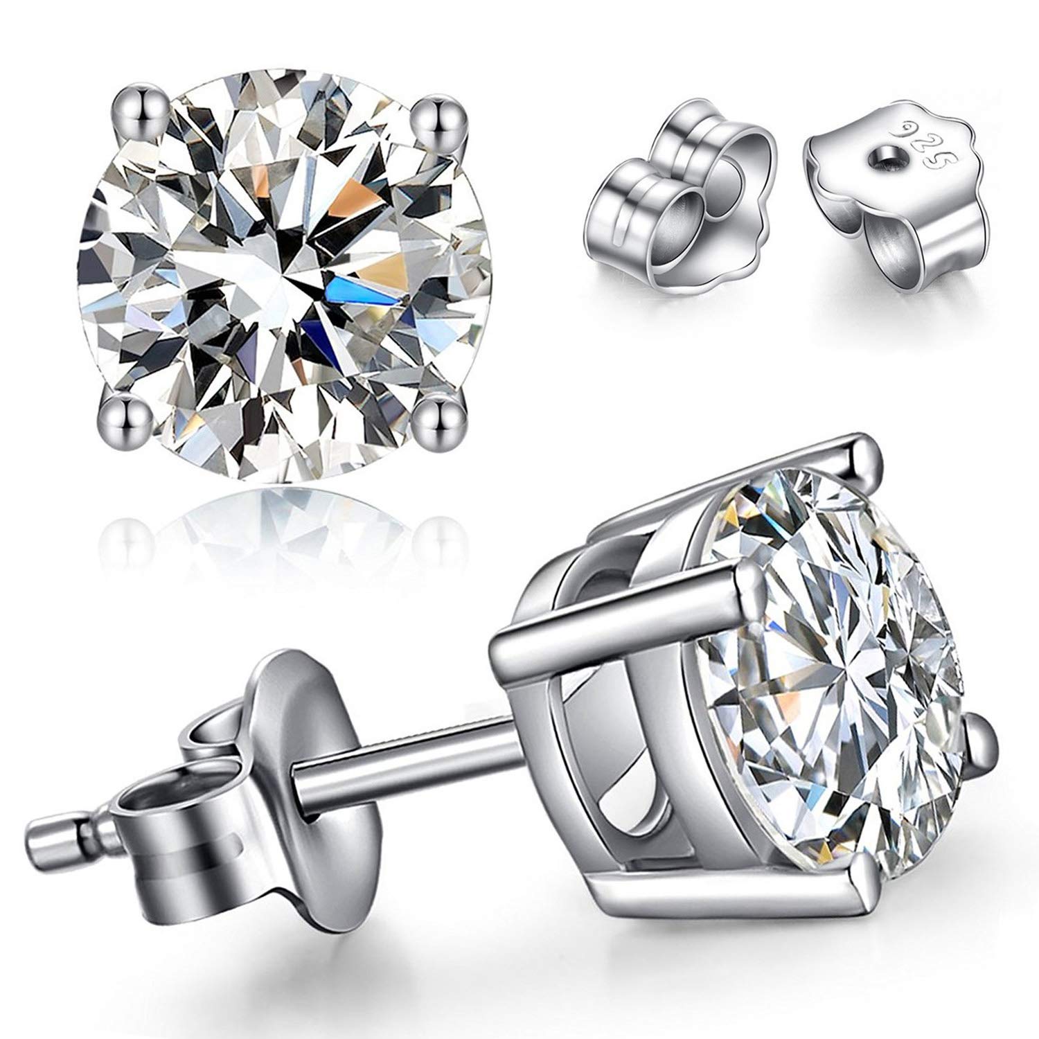 TTVOVO925 Sterling Silver Stud Earrings Princess Cut Cubic Zirconia Sparkling CZ Diamond Earrings for Women Men Ear Studs Piercing Earrings Nickle-Free Hypoallergenic Jewelry Gifts 4MM-8MM Available