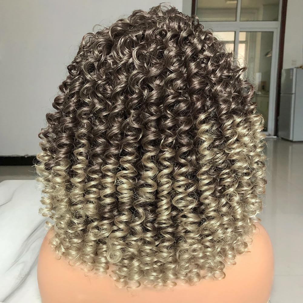 Colorfulpanda Deep Curly Afro Wigs for Women Medinum Length Natural Synthetic Hair Afro Kinky Curly Wig for Costume Wig or Daily Wear (Ash brown blonde) - Image 4