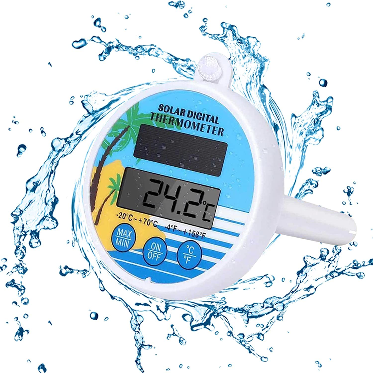 Termómetro para piscinas, Termómetro de agua digital flotante con energía solar, Gran pantalla LCD para una fácil lectura – Monitor de temperatura del agua impermeable con cordón para piscinas, spas