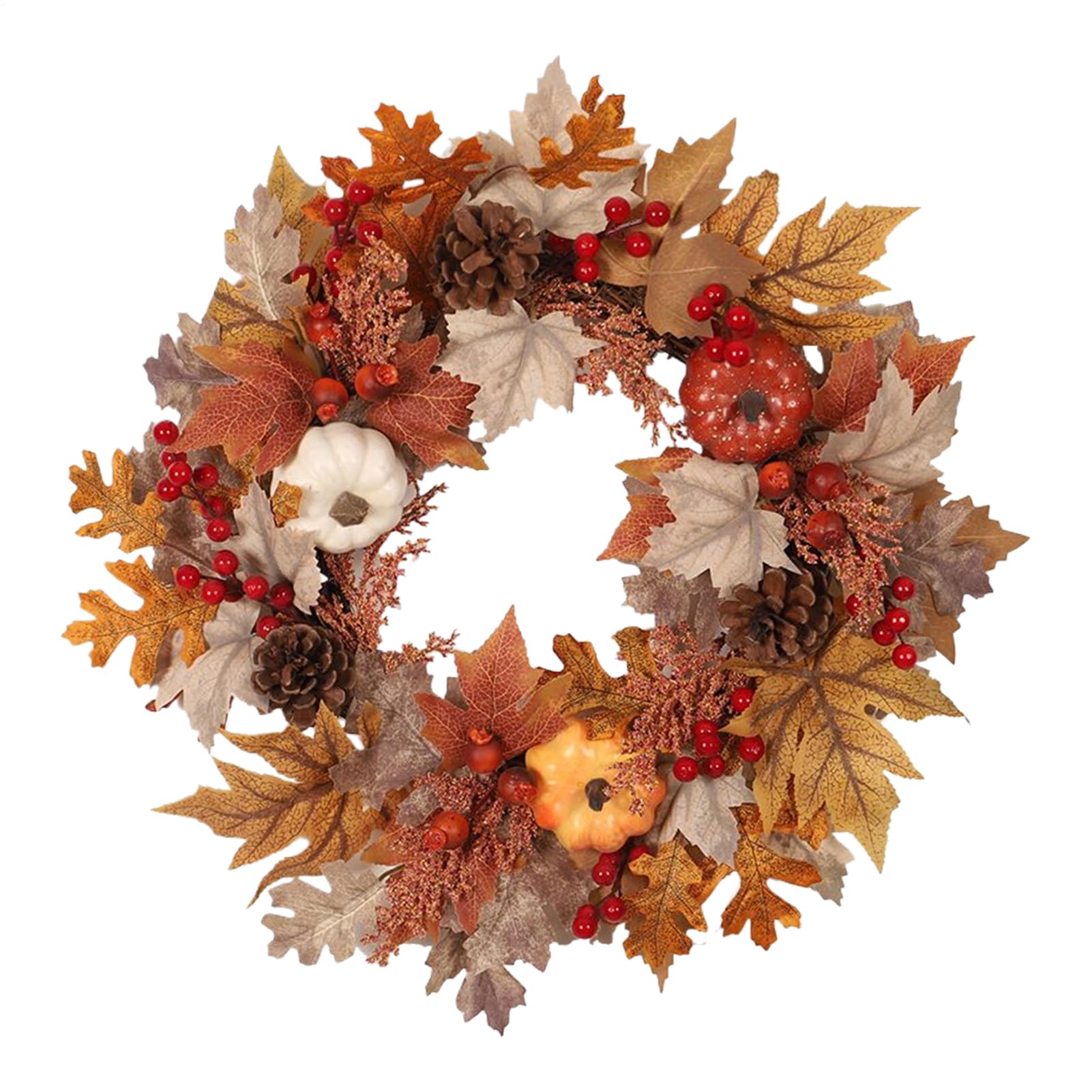 Couronne de porte d'entrèe avec feuilles d'érable et ornements rustiques
